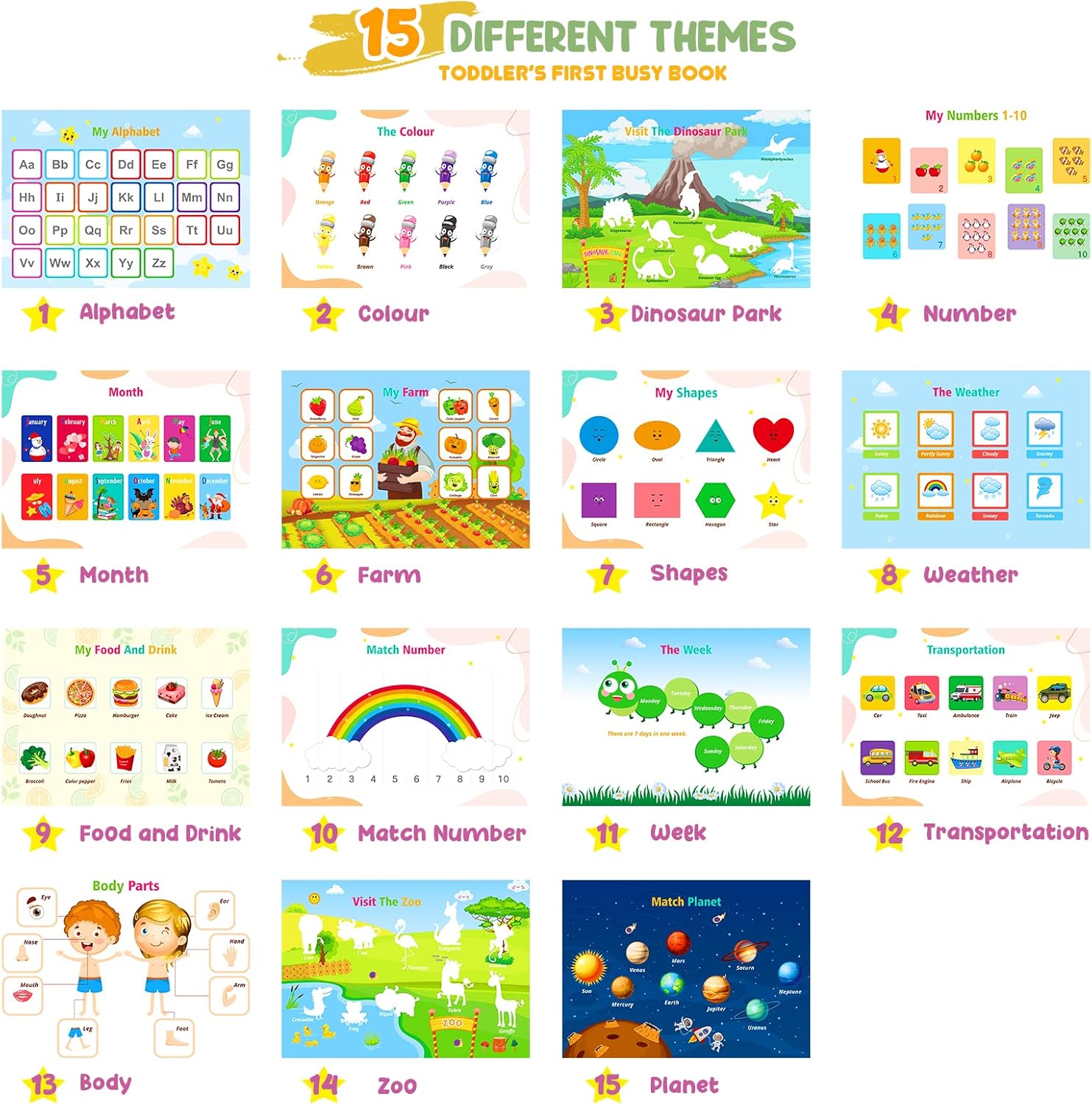 Thumbnail 1 de DINORUN Montessori Busy Book for Toddlers (30 themes) – preschool learning activities for ages 3–5