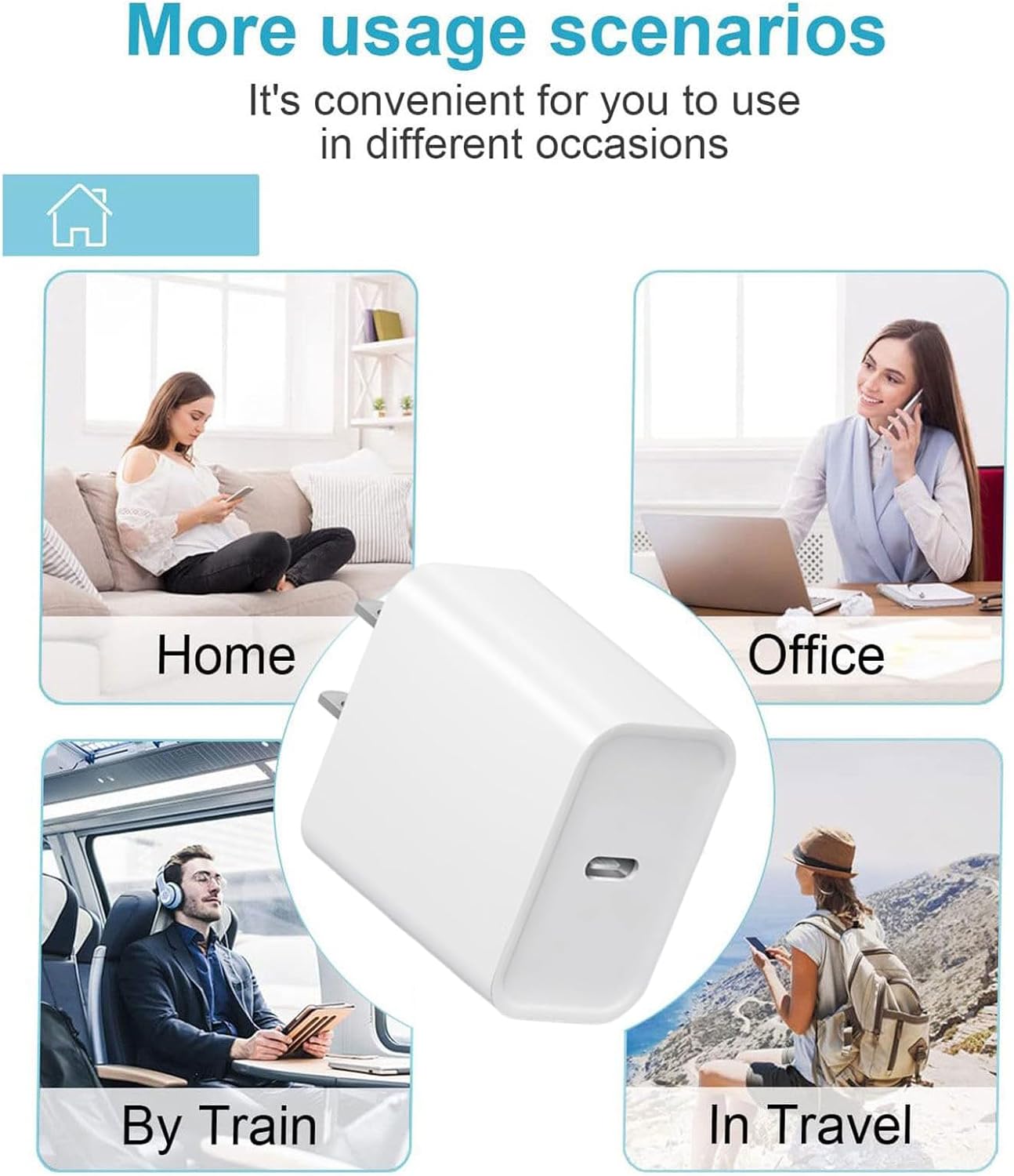 Detalle 2 de iPhone 17/16/15 Fast Charging 20W USB-C Charger Block (4-Pack) with 6FT C-to-C Cables