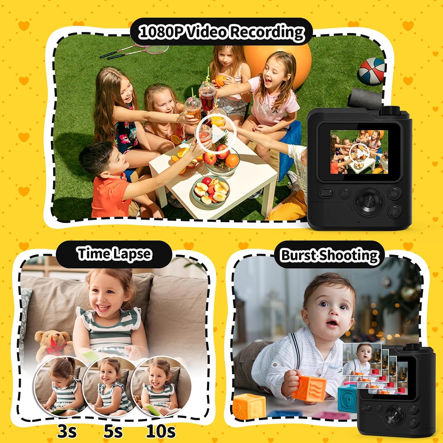 Detalle de Gofunly Sofortbildkamera für Kinder (1080P, 32-GB-Karte & Druckpapier) – mit sofortigem Schwarzweißdruck