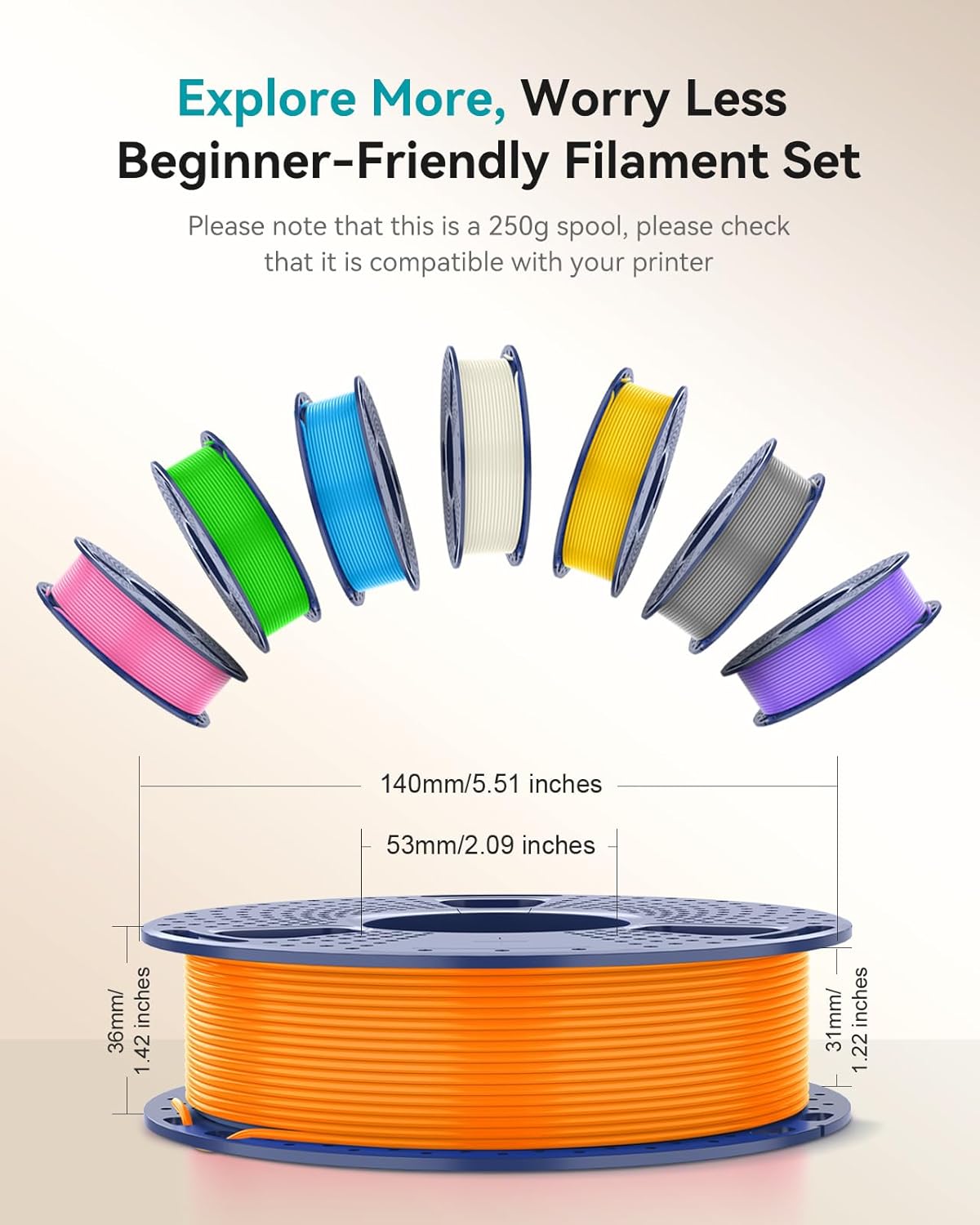 Detalle 2 de SUNLU PLA+ 2.0 Filament Bundle (1.75mm) – 16-Color 250g Spools for Beginners