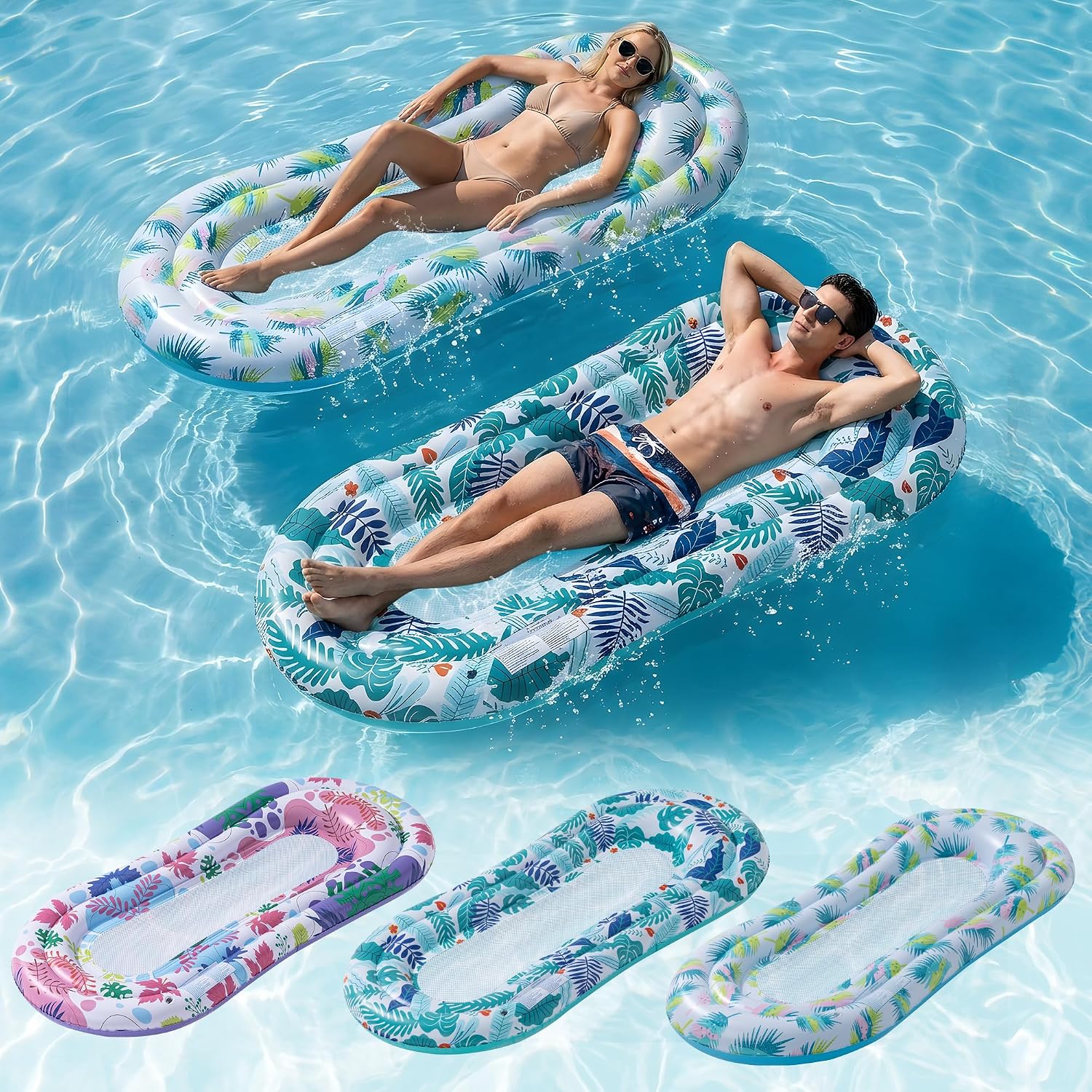 Detalle de Stonful Pool Floats Lounger 3 Pack: Compact, Cooling Mesh Pool Hammock for Adults
