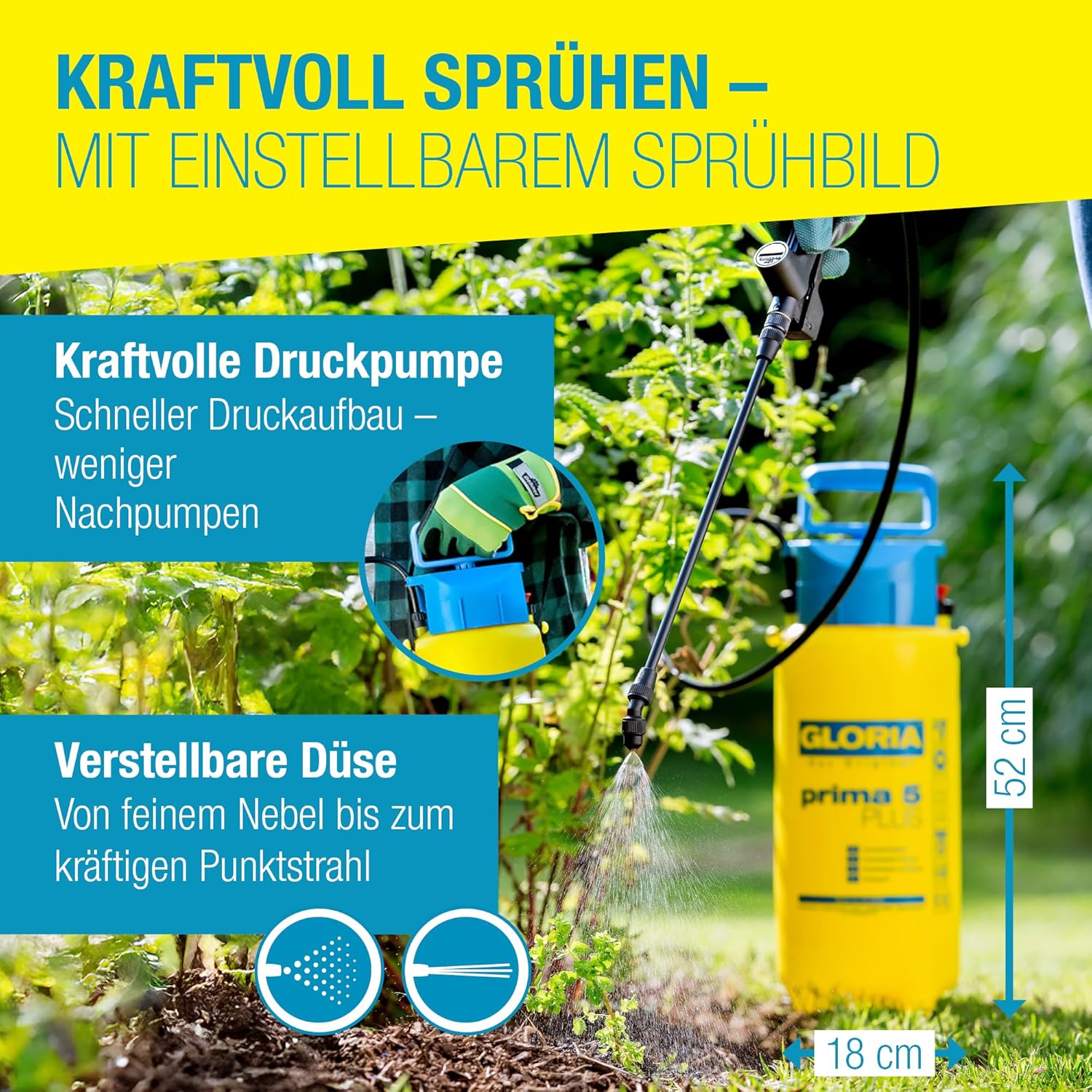 Detalle de GLORIA prima 5 Plus: Säurebeständiger 5-Liter-Drucksprüher mit Verlängerungslanze