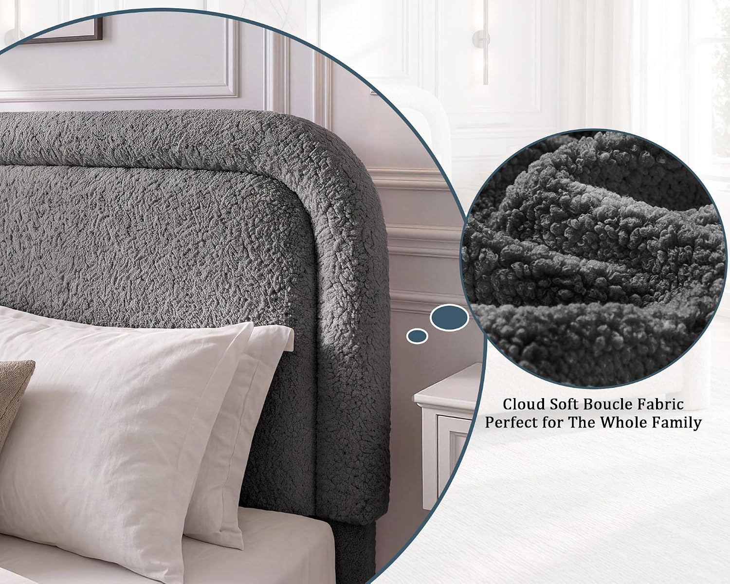 Thumbnail 6 de Dyonery CA-BD23-DG-K King Boucle Bed Frame, Adjustable Headboard, Grey