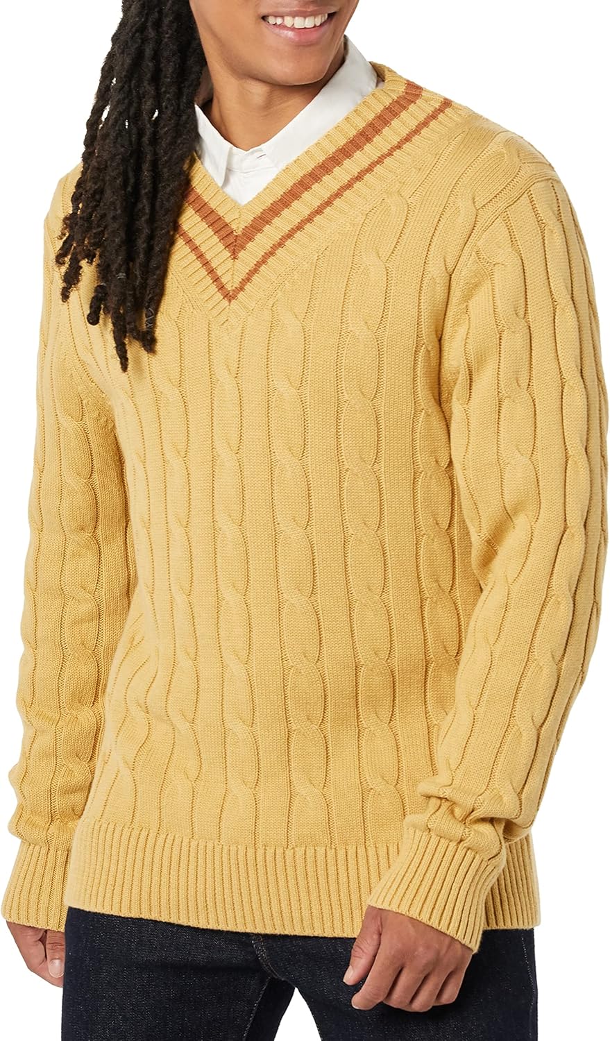 Detalle de Amazon Essentials Men's Cable Knit V-Neck Cricket Jumper
