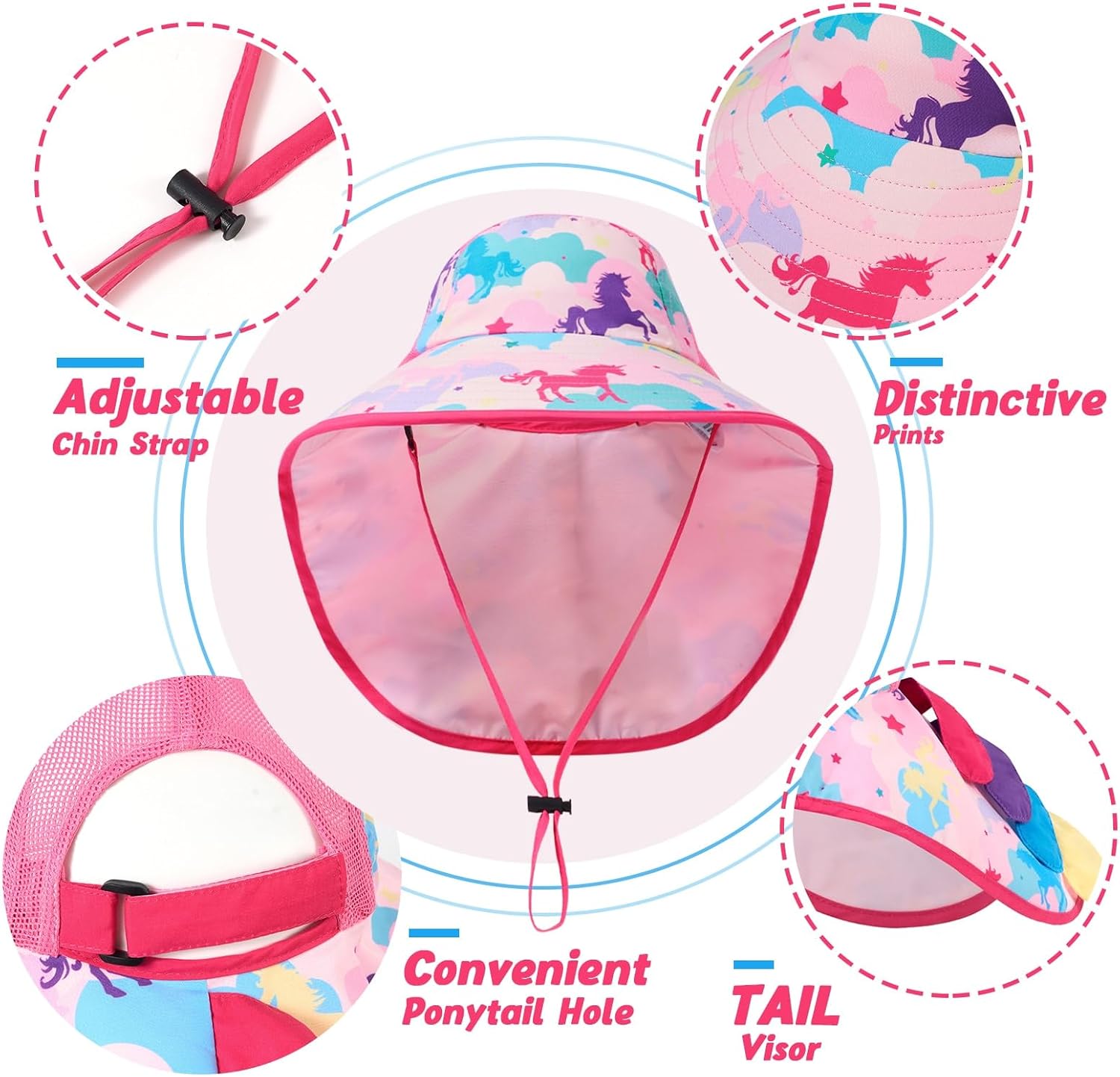 Detalle de WAWSAM Kids Unicorn Sun Hat for Girls – Adjustable UV Protective Summer Beach Cap