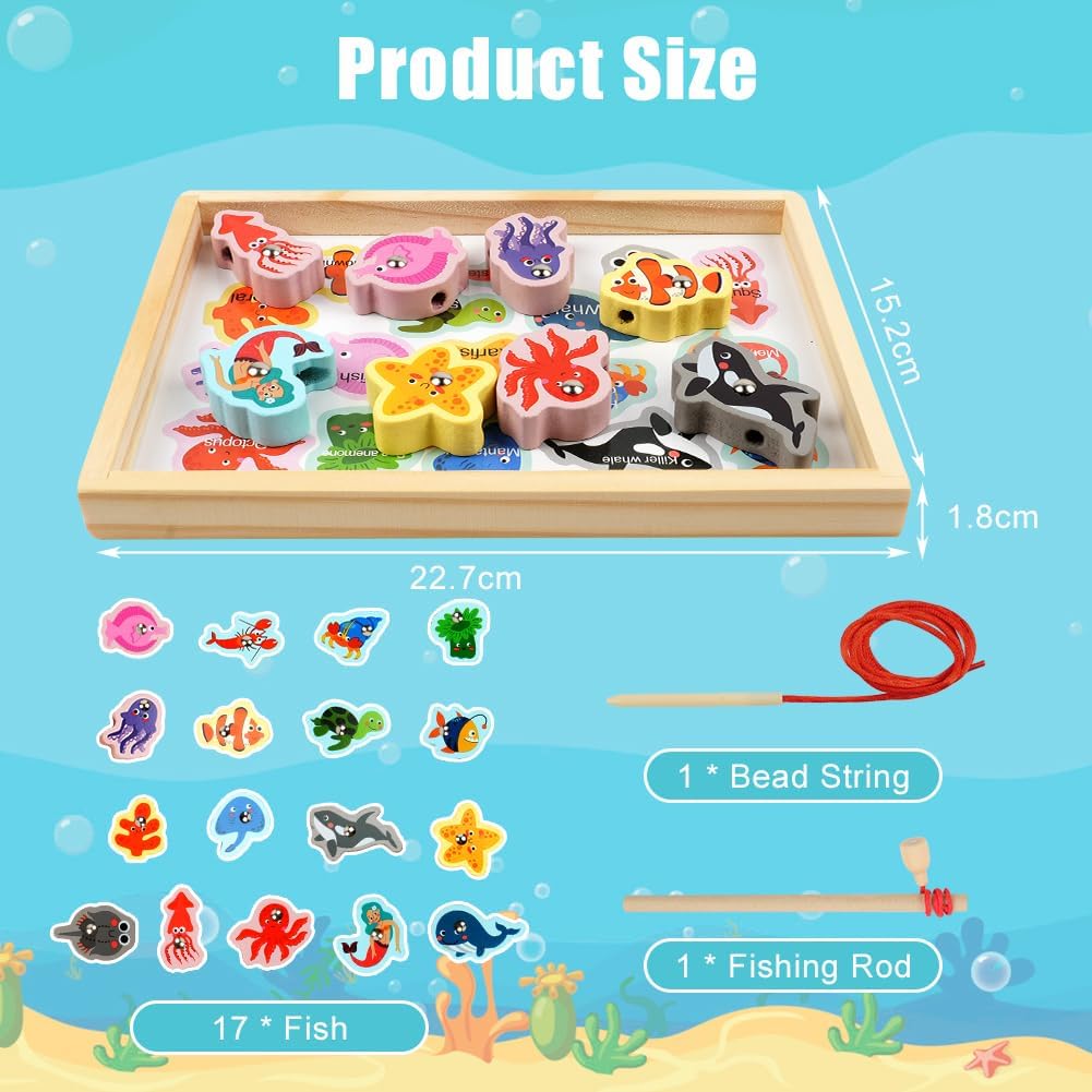 Thumbnail 1 de Vicloon Zeeleven magnetisch visspel van hout, 3-in-1 met kleur- en vormspel