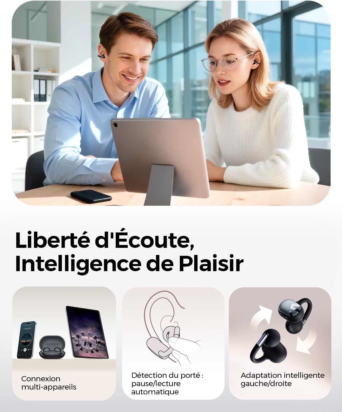 Thumbnail 5 de SoundPEATS Clip1 : écouteurs Bluetooth open-ear à clipser, audio Dolby et jusqu’à 40 h d’autonomie