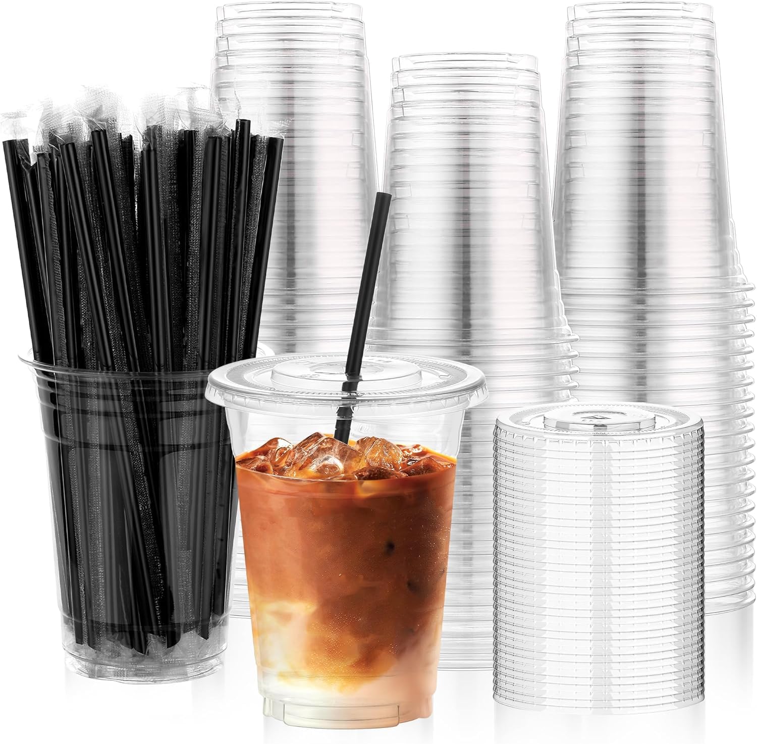 Detalle de DI QIU REN DQR-CA-50-50pcs16oz black straw cup, 16 oz Clear PET Cups