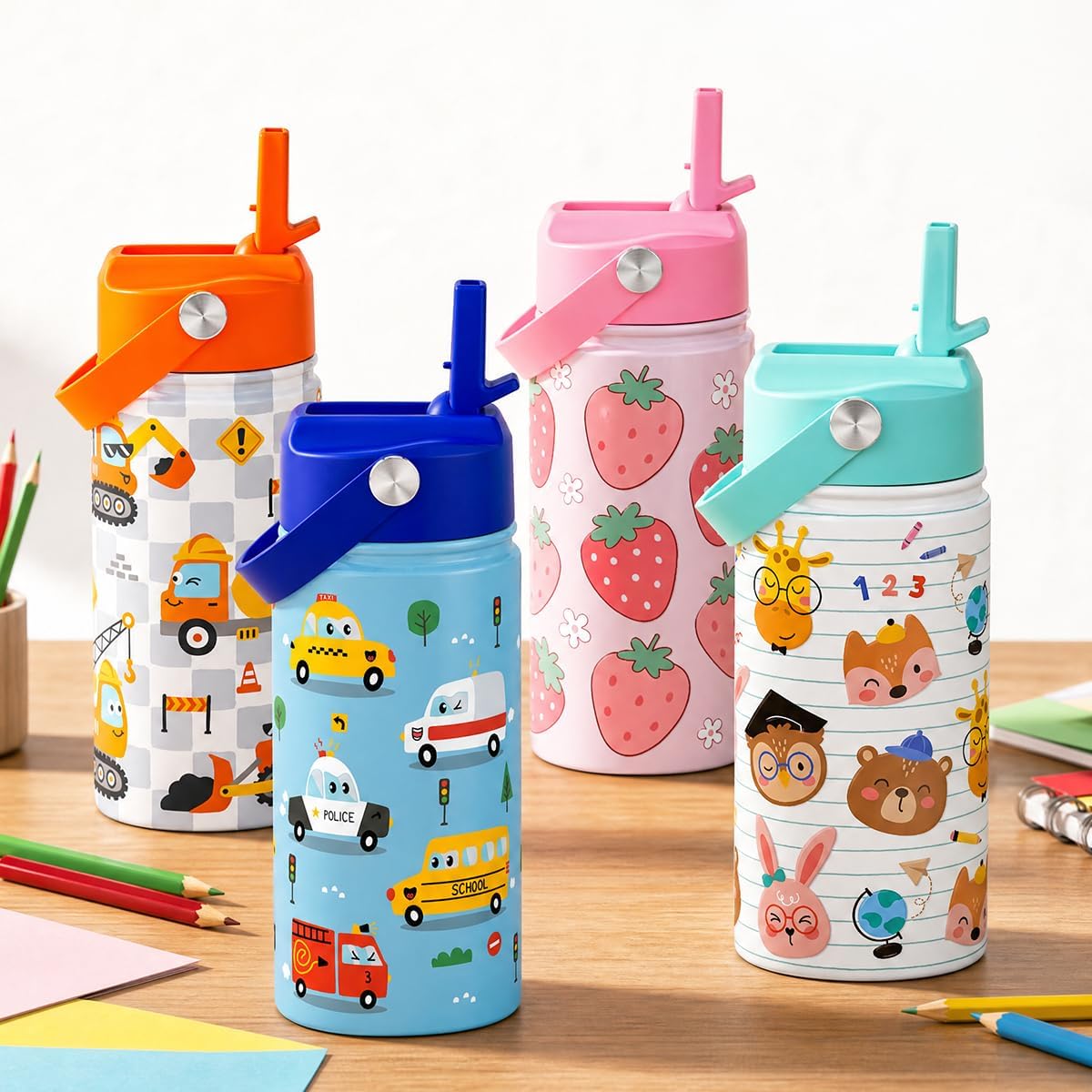Detalle 2 de SANDJEST SJ-DW-SS-WB12SL Kids’ Vacuum-Insulated Water Bottles, 12 oz, 2-Pack