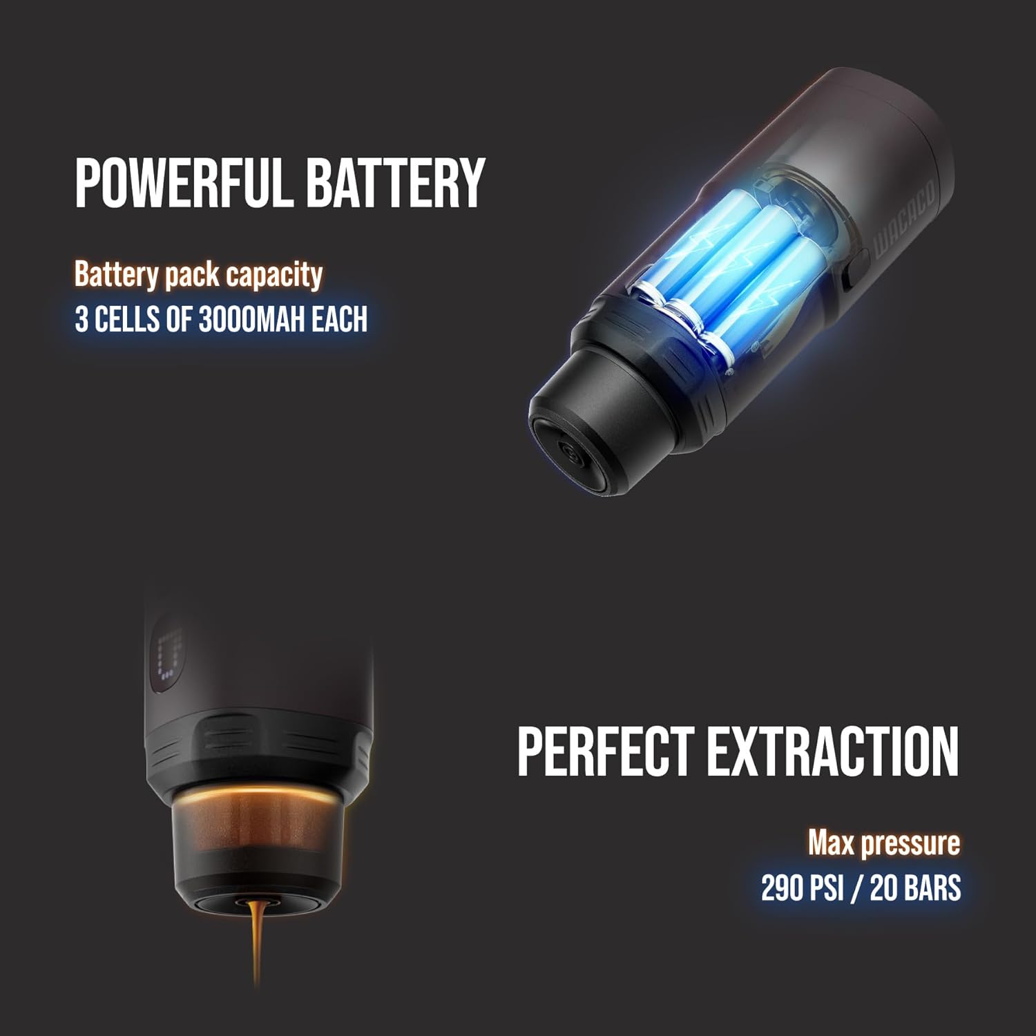 Thumbnail 4 de WACACO Macchina caffè Elettrica & Portatile: estrazione rapida con batteria da 3×3000 mAh e schermo touch