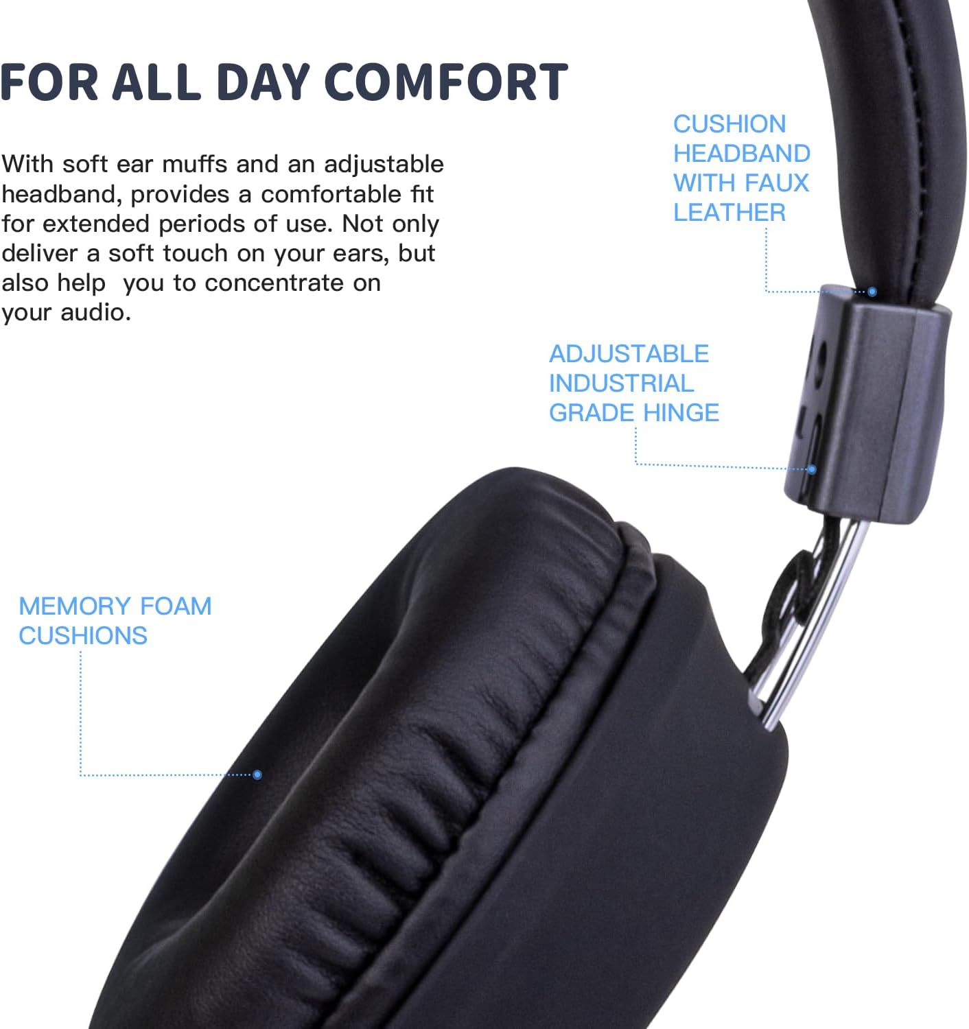 Detalle de Olyre Kids Headphones Wired with Microphone, 3.5mm Jack, Lightweight Foldable, Black