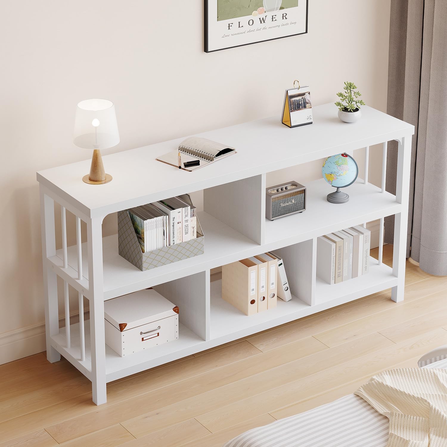 Thumbnail 3 de IBF Libreria industriale in legno bianco a 5 cubi orizzontale, stile rovere bianco 107 pollici