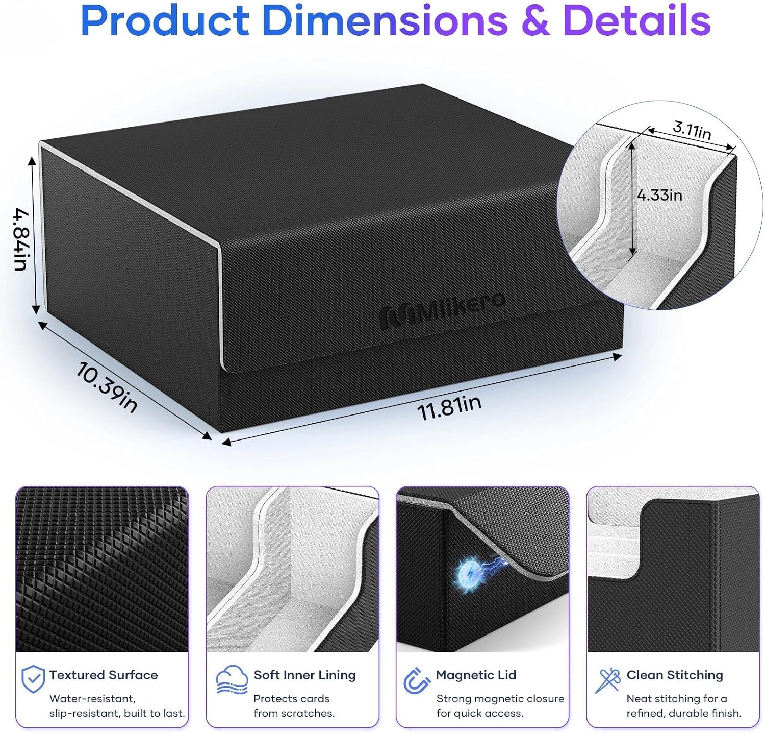 Thumbnail 5 de Mlikero Card Deck Case for Trading Cards 1800+ — Leather Magnetic Closure, Fits Toploaders & Magnetic Card Holders