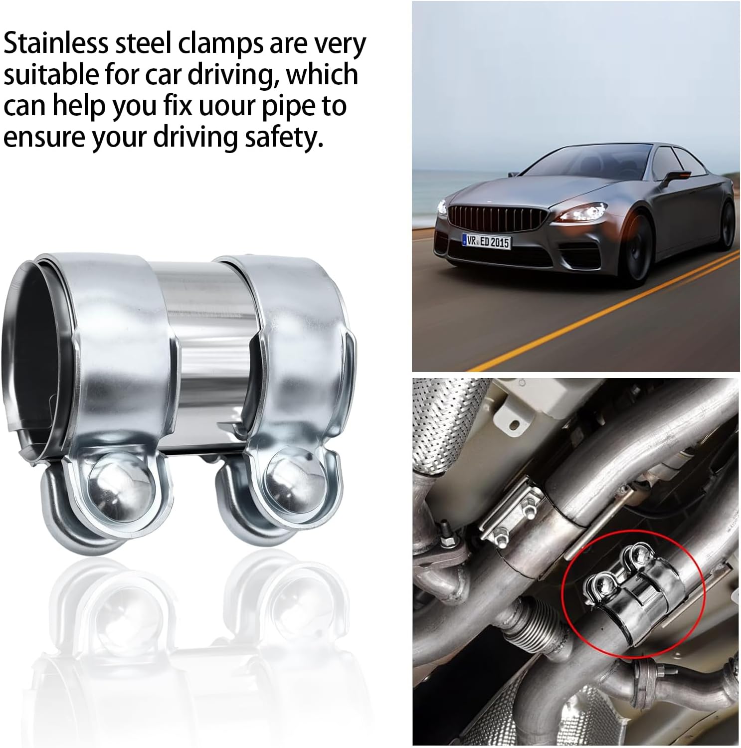 Thumbnail 5 de Exhaust Clamp 55 mm x 95 mm stainless steel exhaust special clamp (2 clamps)