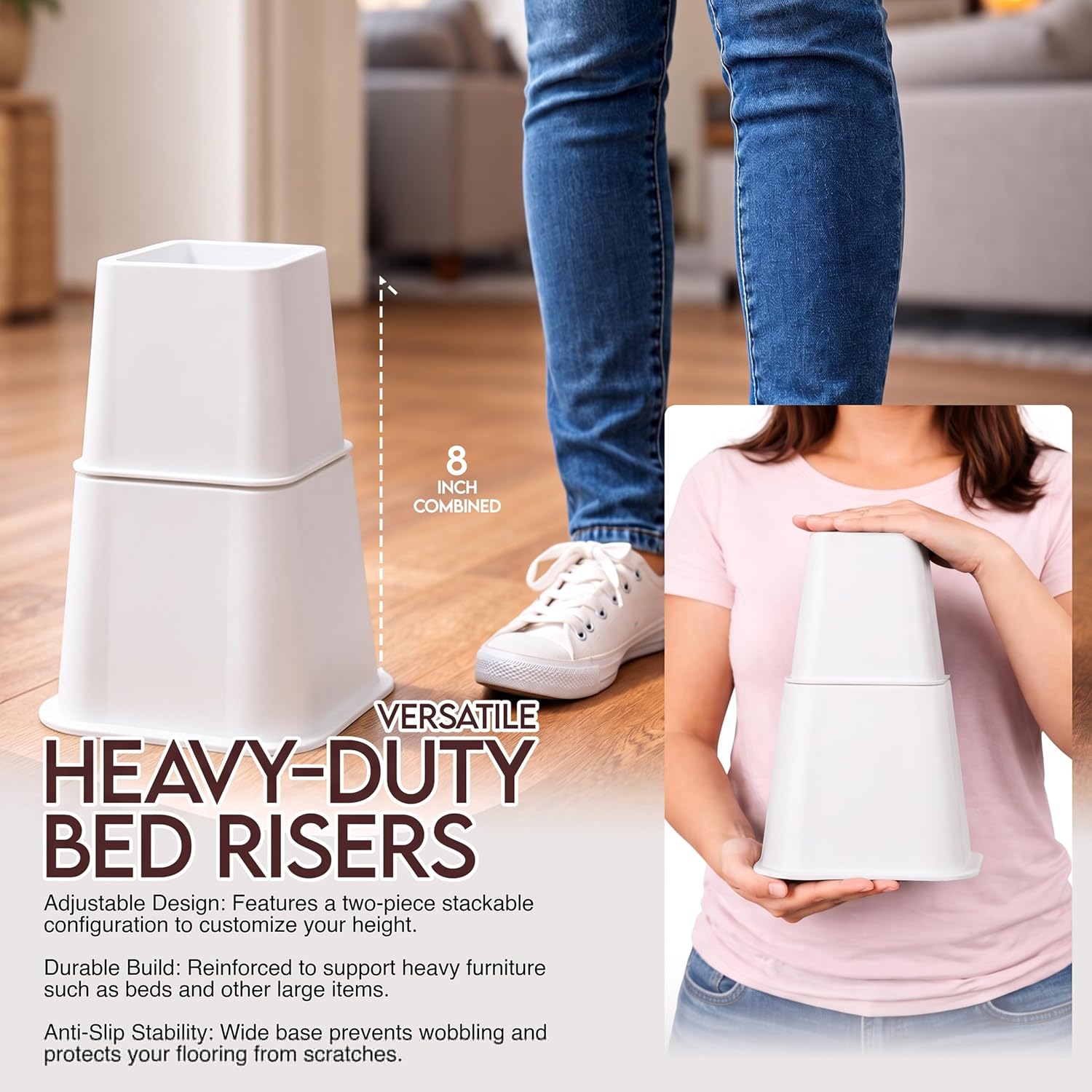 Detalle de Utopia Bedding UB902 Adjustable Furniture Risers, White, Stackable 3- and 5-Inch Heights