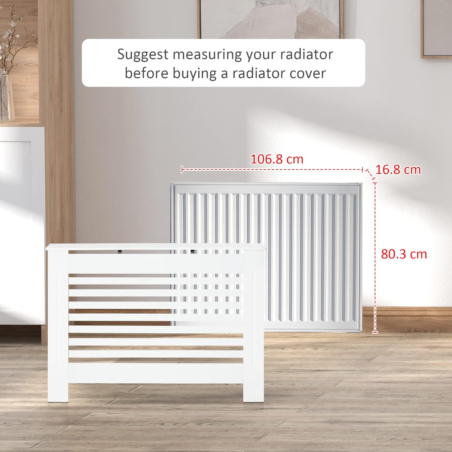 Thumbnail 2 de HOMCOM Cache-radiateur design à lattes 112x19x81 cm – MDF blanc