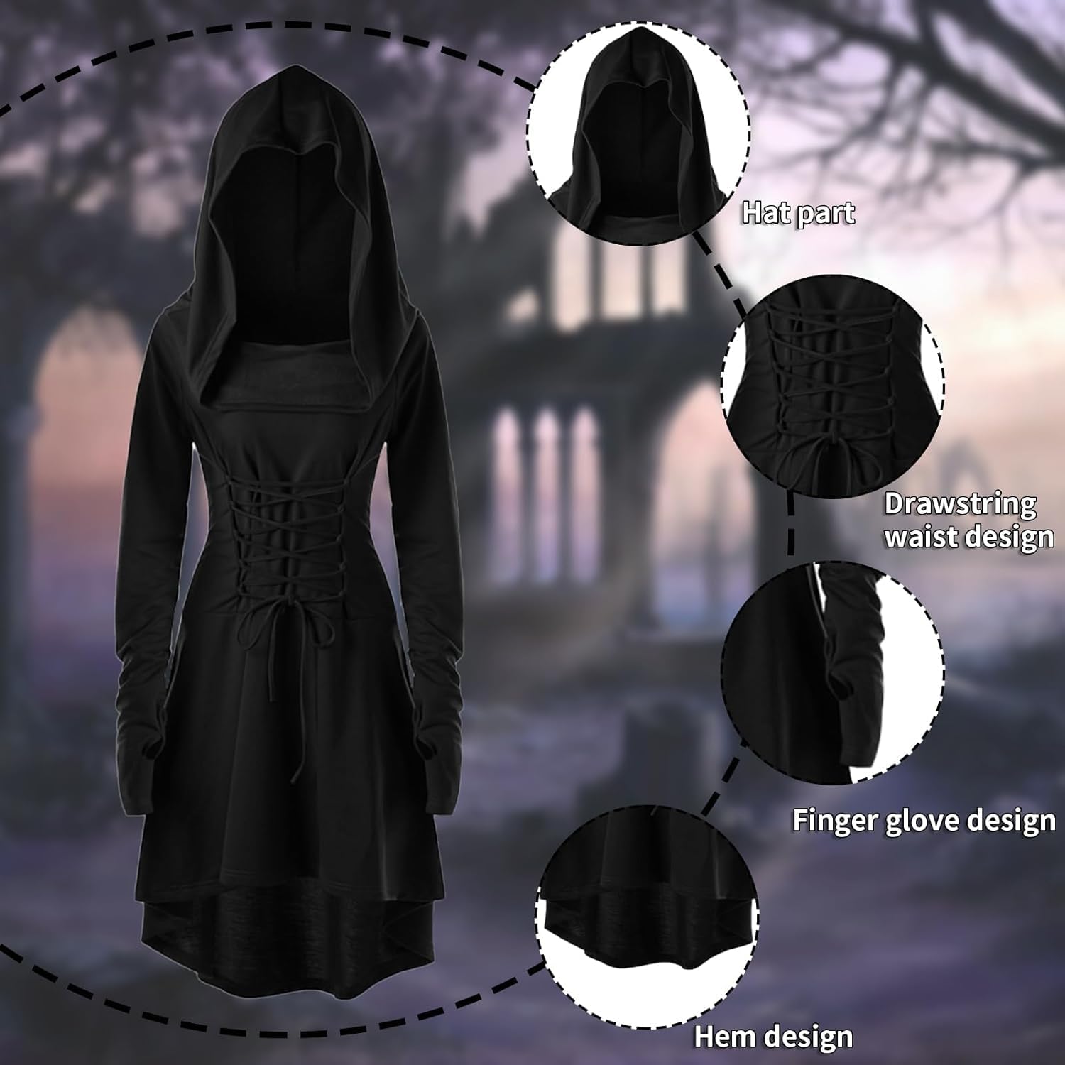 Thumbnail 3 de CNVAUIE Mittelalter Kleid Damen Kostüm Set 🎭