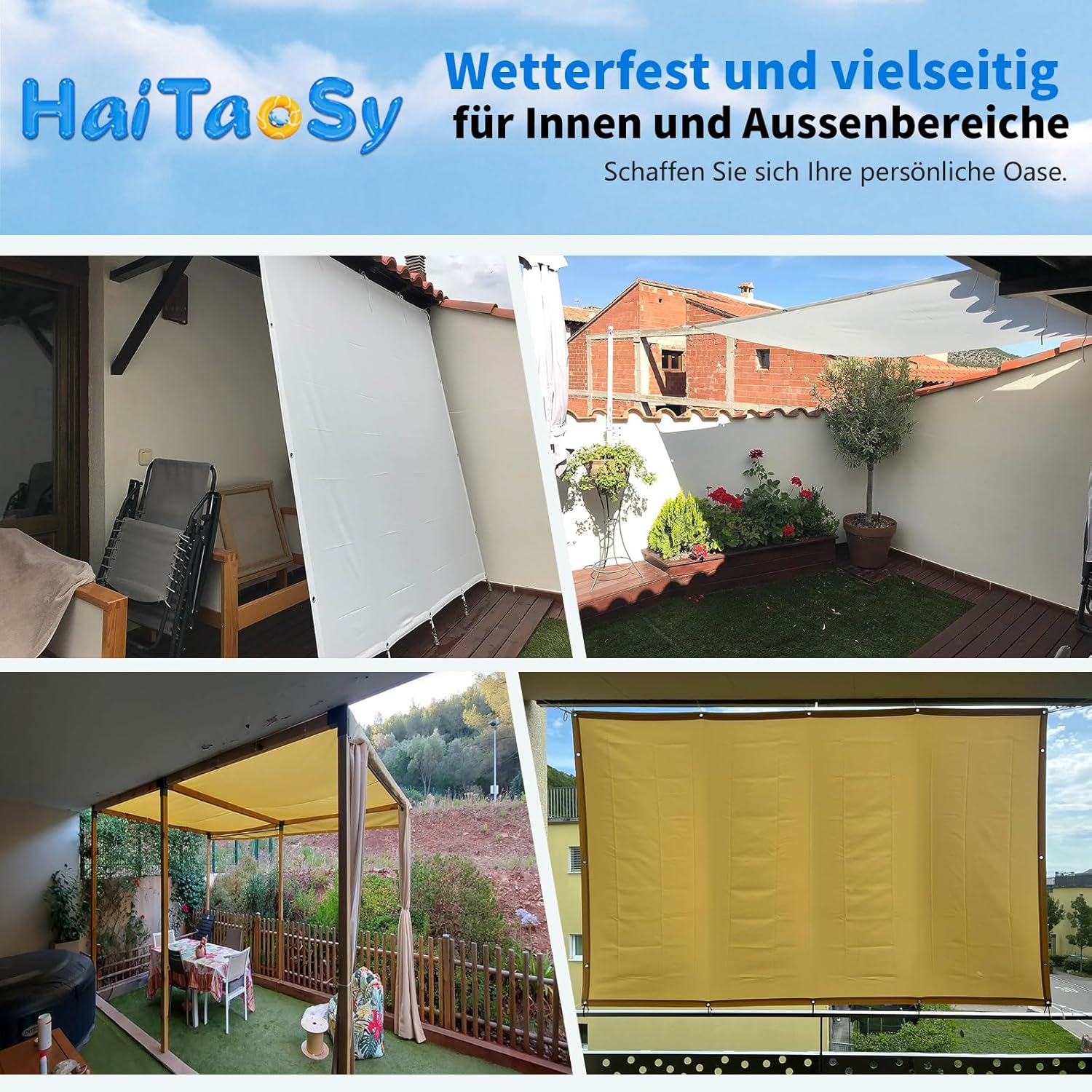 Thumbnail 6 de Sonnensegel wasserdicht rechteckig 1,5 x 2 m (Hellgrau) mit Ösen, 95% UV-Schutz