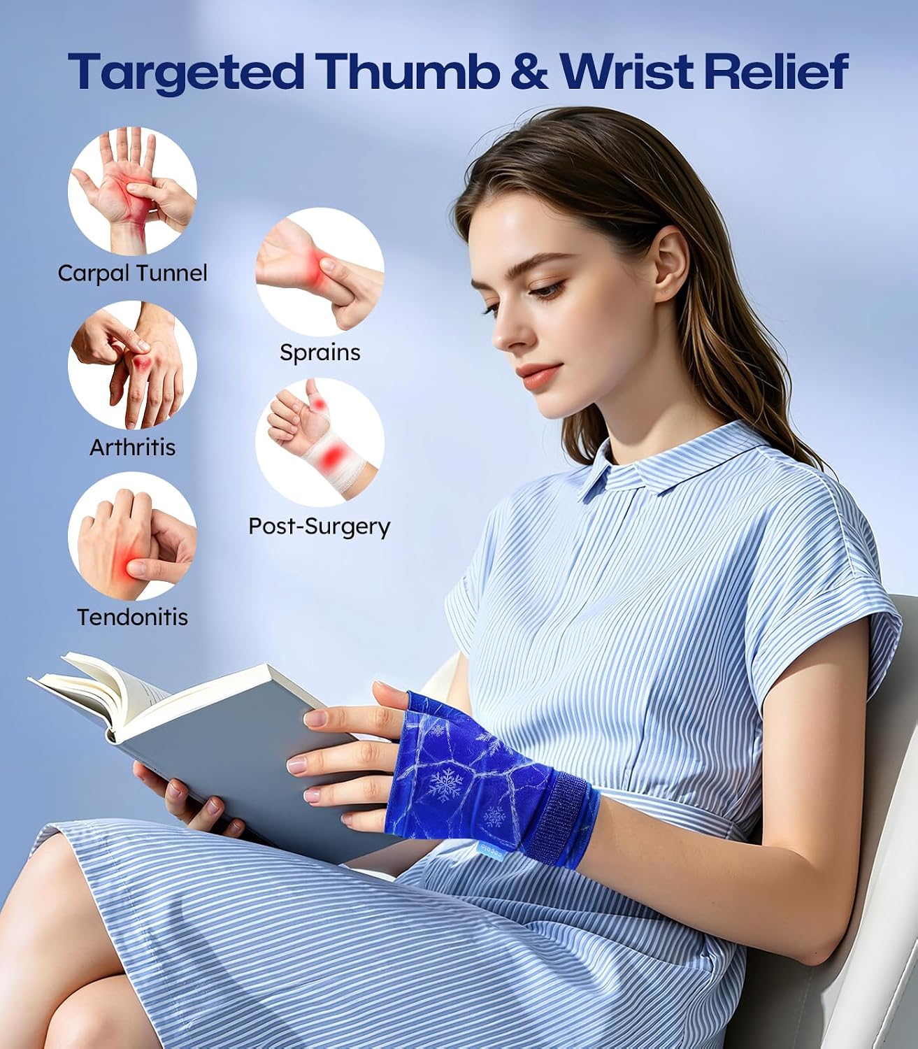 Detalle de cocoio Thumb & Wrist Ice Pack Wrap, Medium Reusable Hot-Cold Gel Wrap