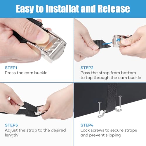 Detalle de EXVITAL Battery Fixing Kit: 2.5 x 121.9 cm with Rustproof Cam Buckle and Stainless Bracket (Pack of 2)