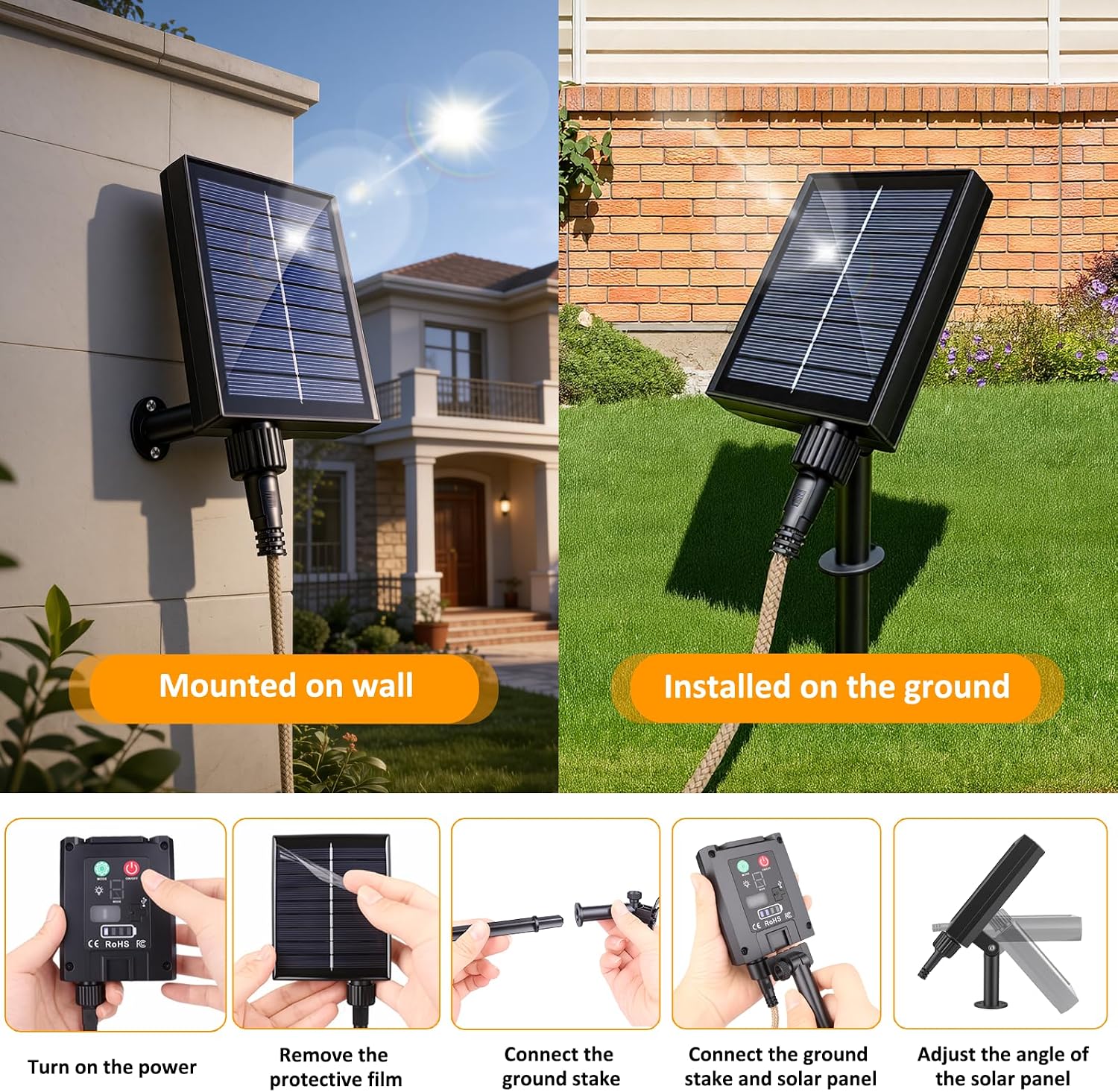Thumbnail 6 de Caldarax 8M 16 LED Catena Luminosa Esterno Solare – Decorazione a LED a scarica solare, 8 modalità, IP65, Bianco caldo