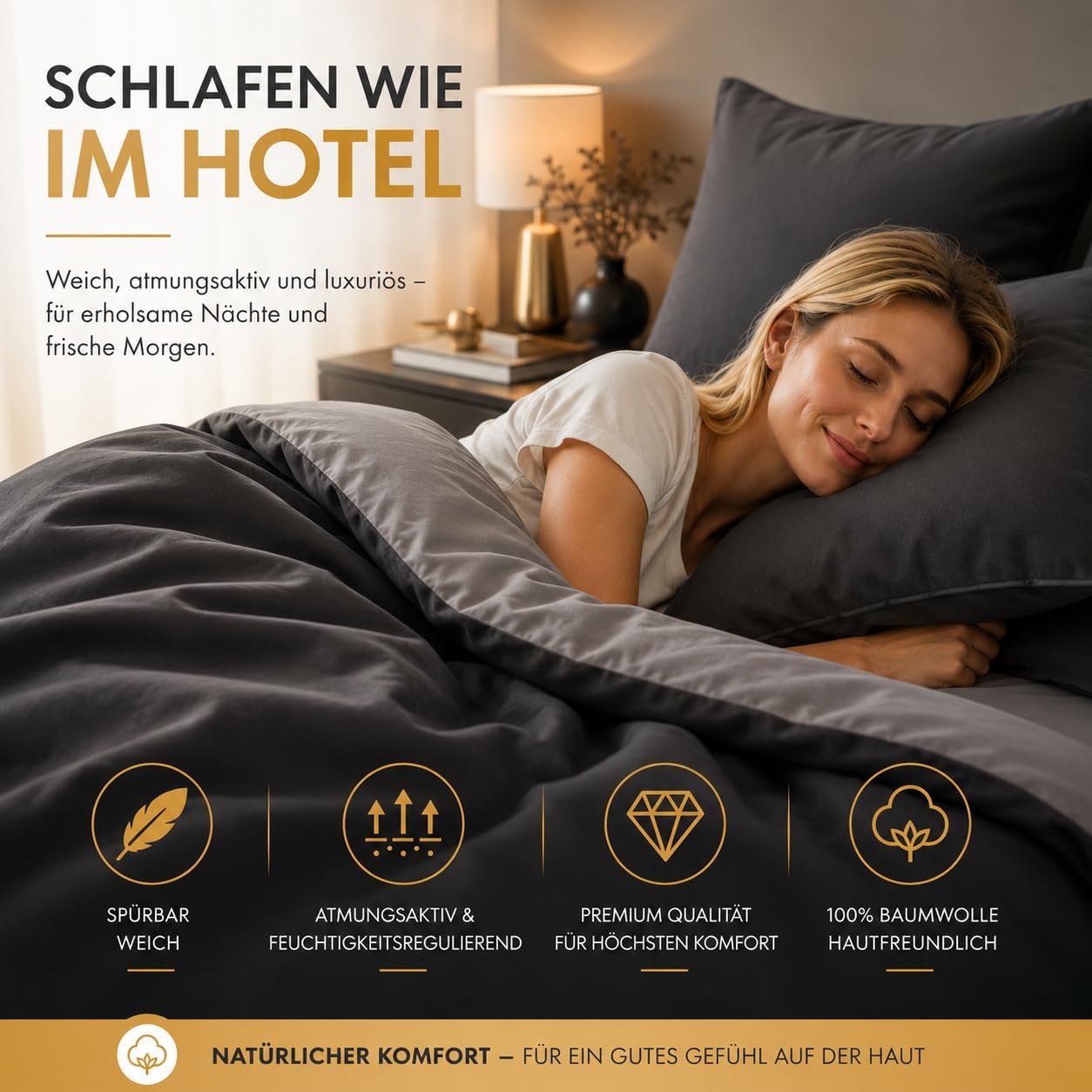 Detalle de Sleeptime Bettwäsche 140x220 (2-teilig) aus 100% Baumwolle mit Kissenbezug 60x70 – Anthrazit Grau