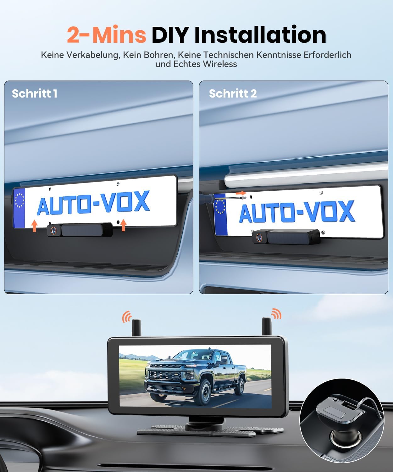 Detalle 2 de AUTO-VOX 7,2 Zoll Solar Rückfahrkamera mit DVR