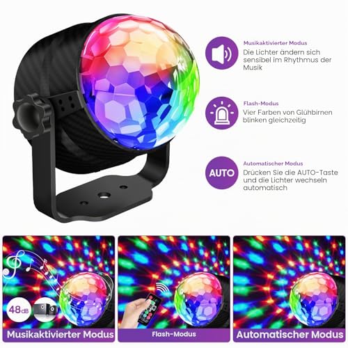 Thumbnail 2 de Detake Discokugel – Discokugel mit Licht, Musikaktiviert, USB & 360°-Drehung
