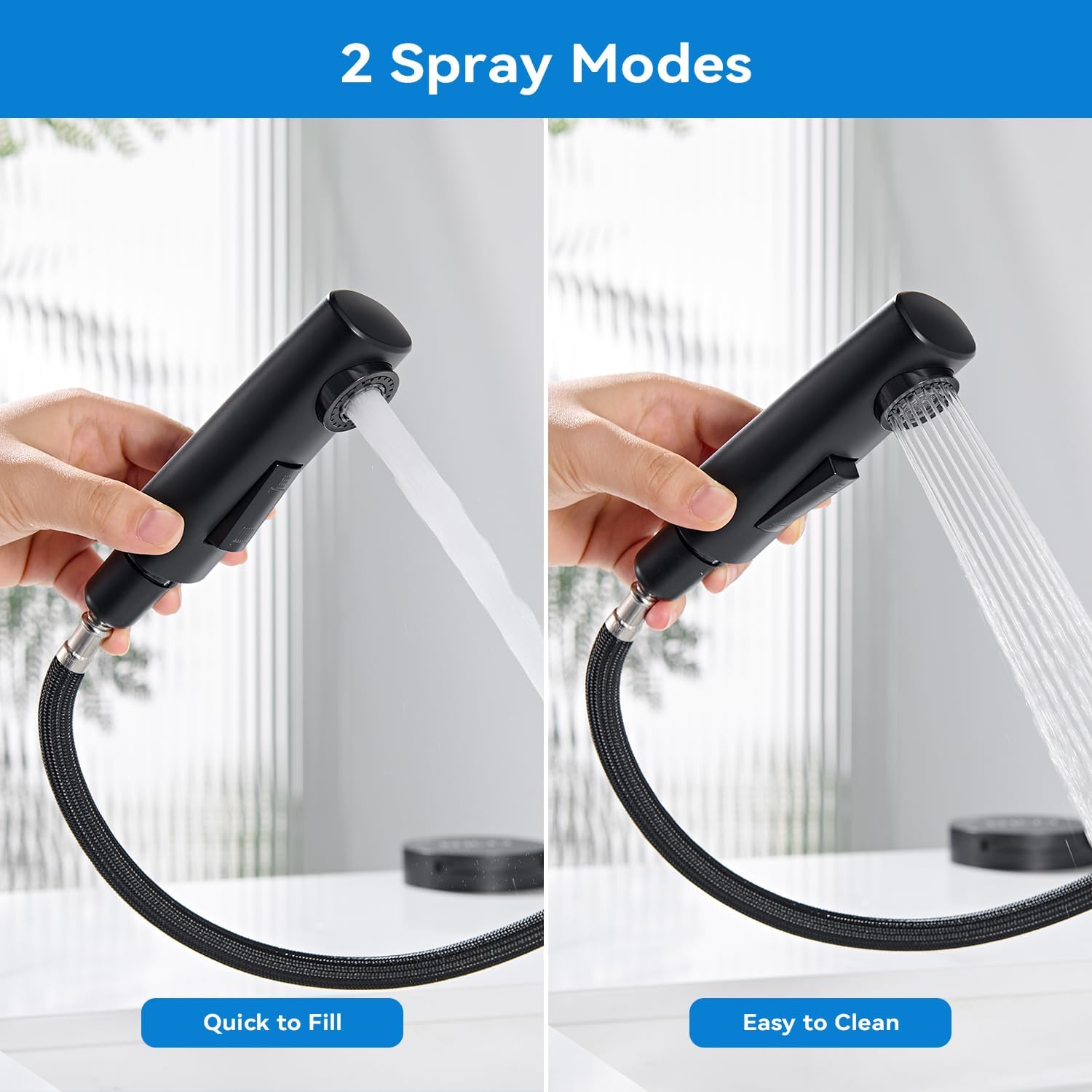 Thumbnail 1 de HanCrobiyx Robinet de salle de bain noir mat avec douchette extractible et mitigeur