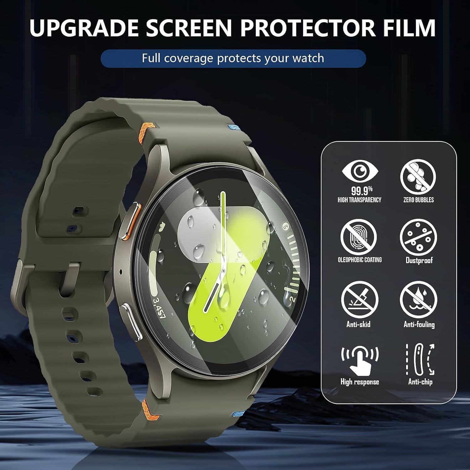 Detalle de Diruite 4-Pack Tempered Glass Screen Protectors for Samsung Galaxy Watch 7/6/5/4 (44mm)