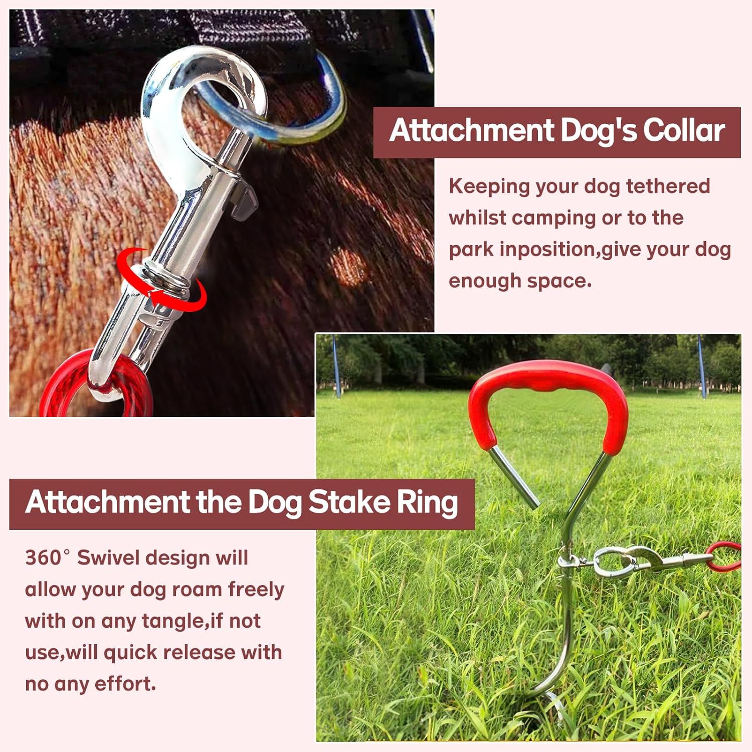 Detalle de Dog Tie Out Stake and Run Cable, 6m Long Lead with Yard Stake for Camping & Beach