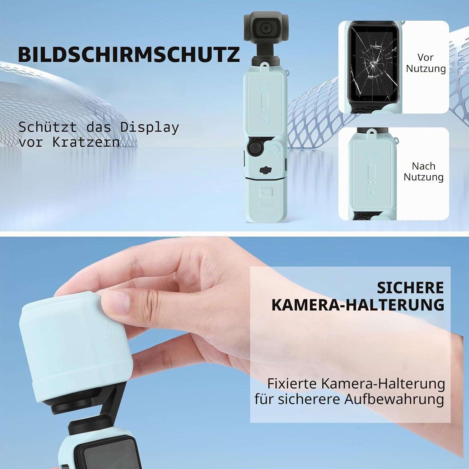 Detalle de BRDRC Pocket 3 Silikonhülle – Rundum-Schutz für DJI Osmo Pocket 3 (Creator Combo), Blau