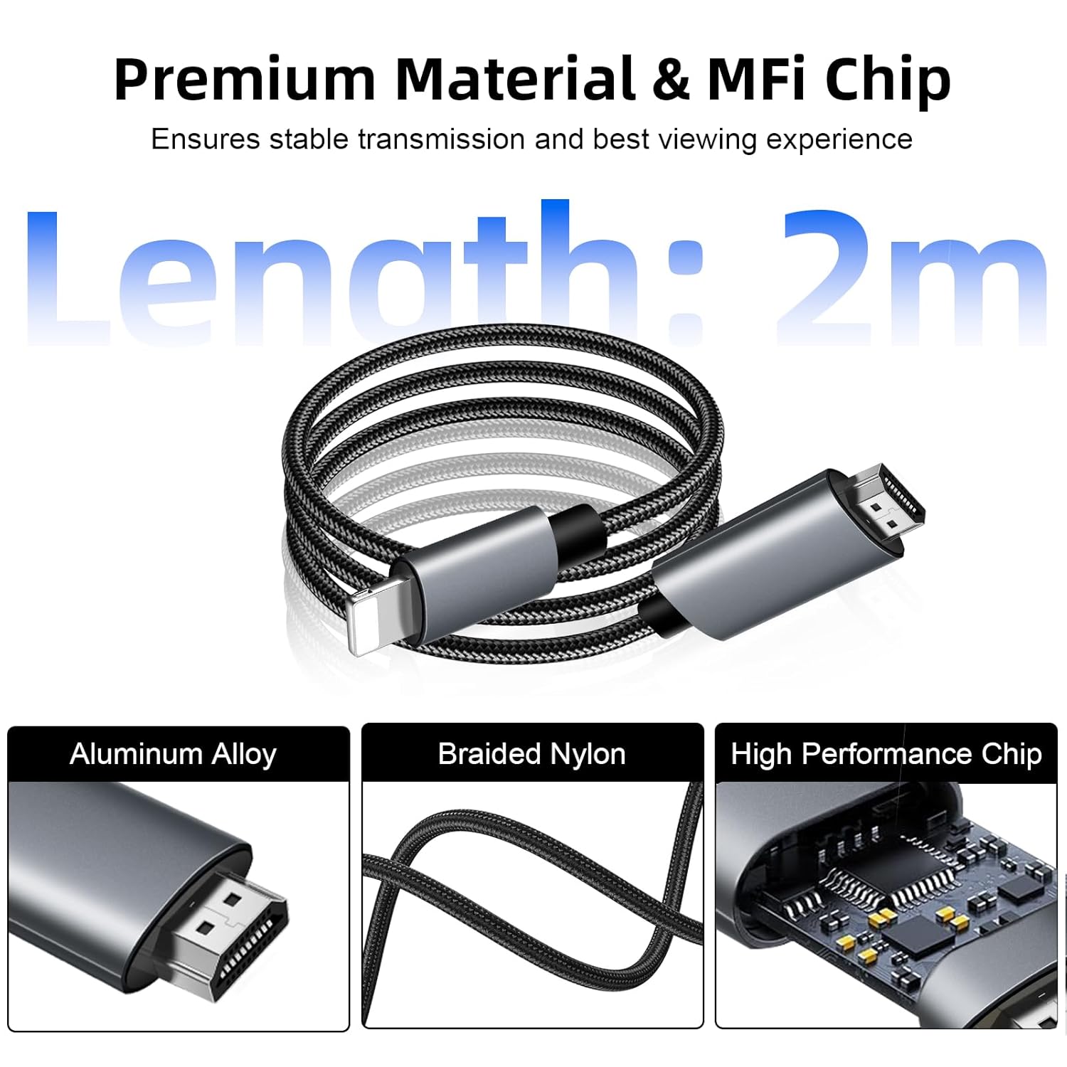 Thumbnail 2 de LUIRSAY HDMI-Kabel für Telefon – 2 m, MFi-zertifiziert, 1080P@60Hz