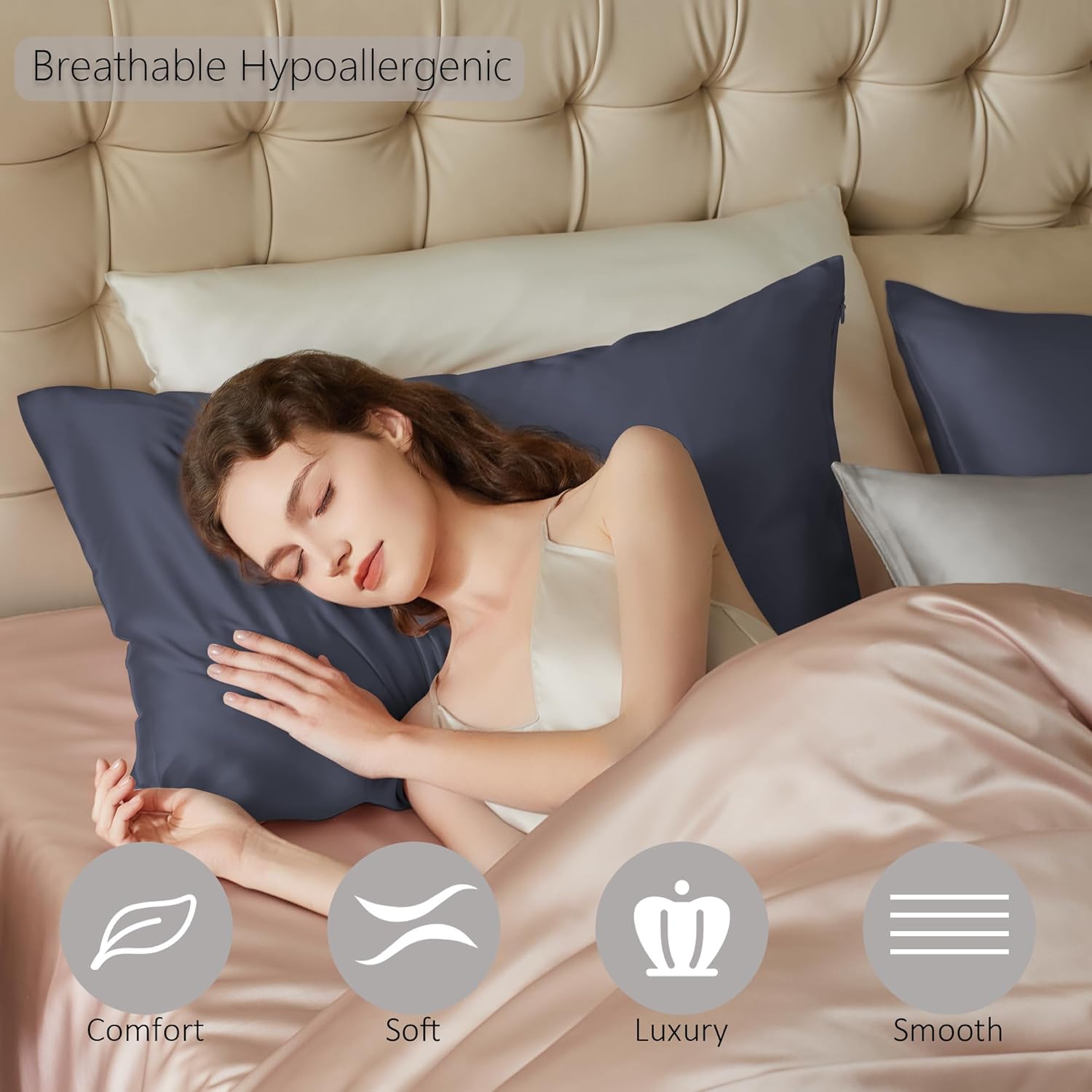 Thumbnail 2 de Taie d’oreiller en soie 100% mûrier 19 Momme – townssilk, bleu gris, 50x75 cm