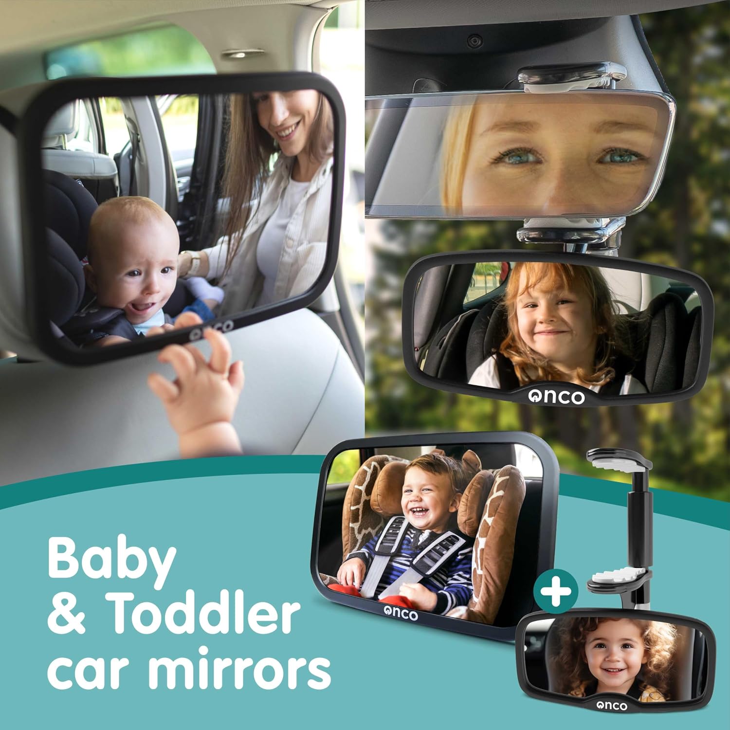 Thumbnail 1 de Onco Baby Car Mirror Bundle (Rear & Forward Facing) – 100% Shatterproof, Shakeproof Clip-On Mirrors