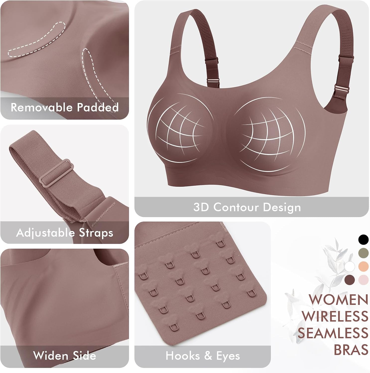Detalle de Ganado WNBR001 Wireless Seamless Bra, Full Coverage with Adjustable Straps