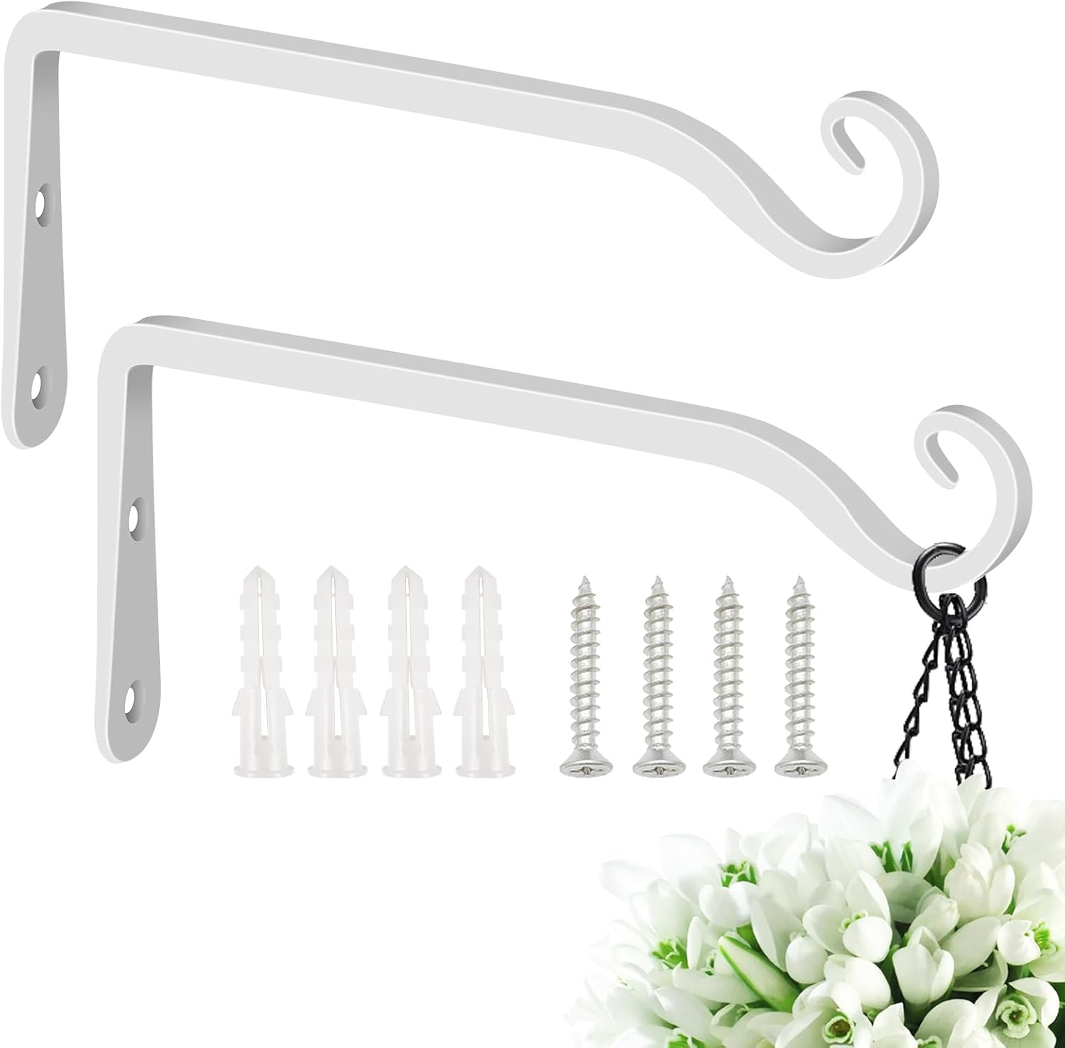 Detalle de FEED GARDEN BJC-CBG-12IN-2 Plant Hooks, 2-Pack White Wall-Mount Brackets