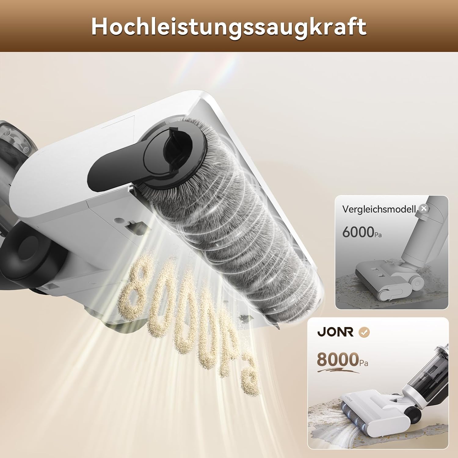 Detalle de JONR ED12 Lite Nass-Trockensauger & Wischsauger 3-in-1 kabellos mit Akku, Selbstreinigung und Anti-Verwicklungs-Design