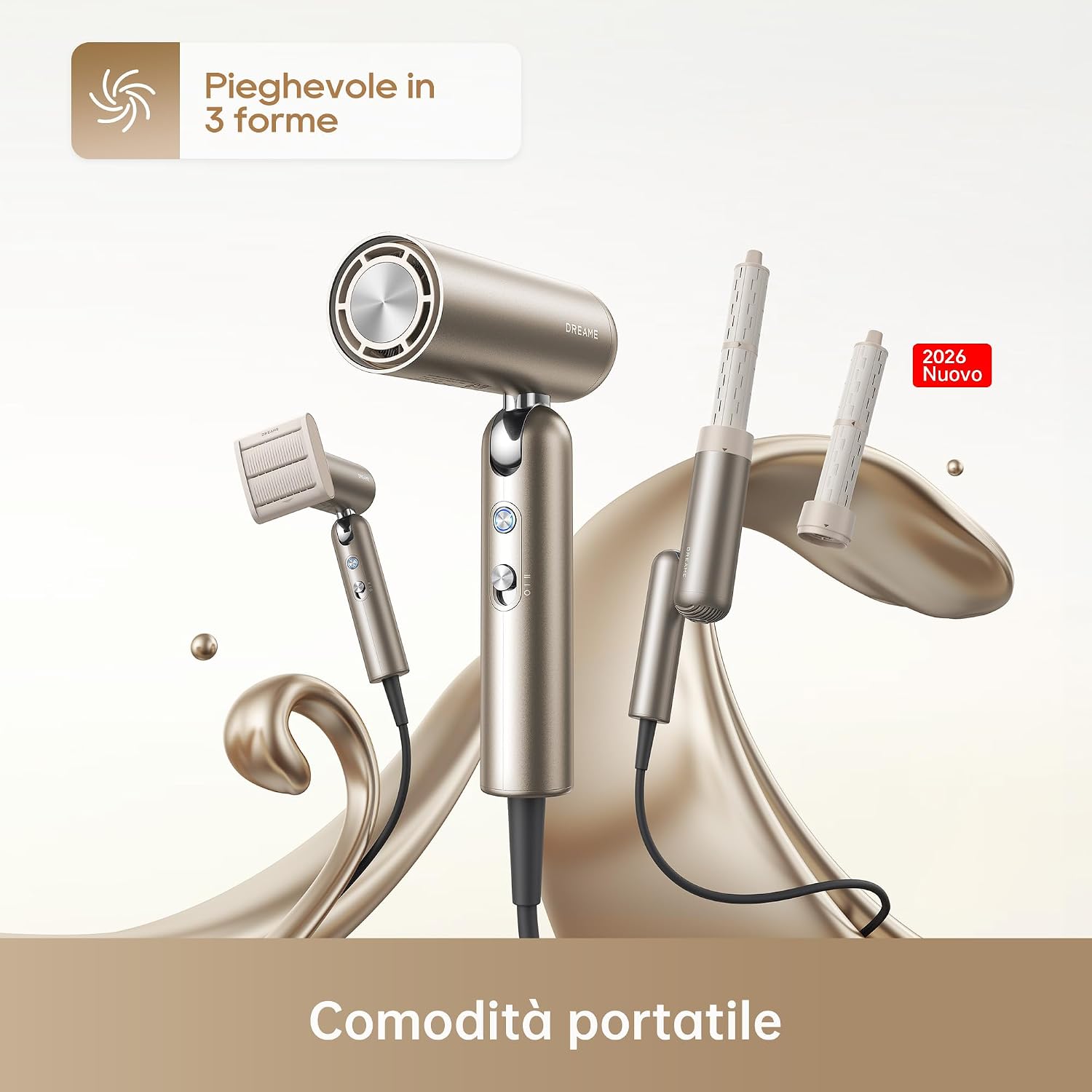 Detalle de DREAME Pocket Neo asciugacapelli pieghevole ad alta velocità (110.000 giri/min), 300 g