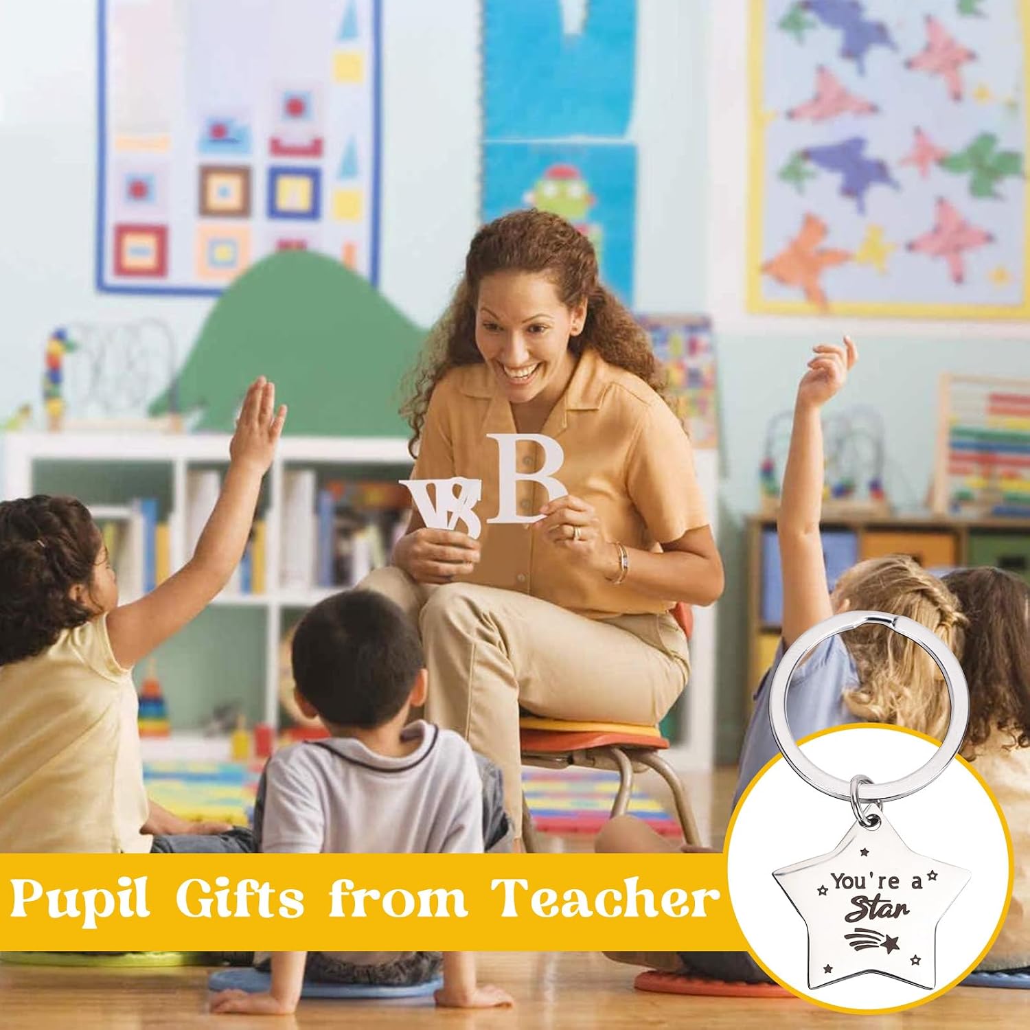 Detalle de GADITIEK 30-Set Gifts for Students from Teachers: Star Keyrings with Encouragement Cards and Organza Pouches