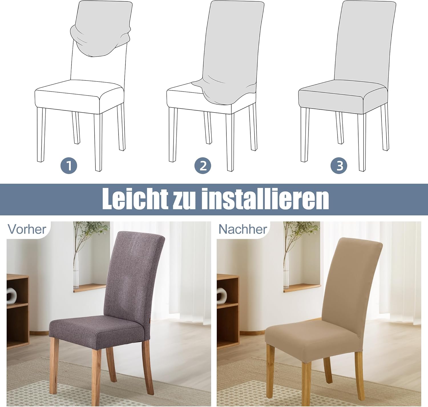 Thumbnail 3 de SUKAIKEQA housse de chaise haute élastique Jacquard (lot de 4/6/8) – Kaki