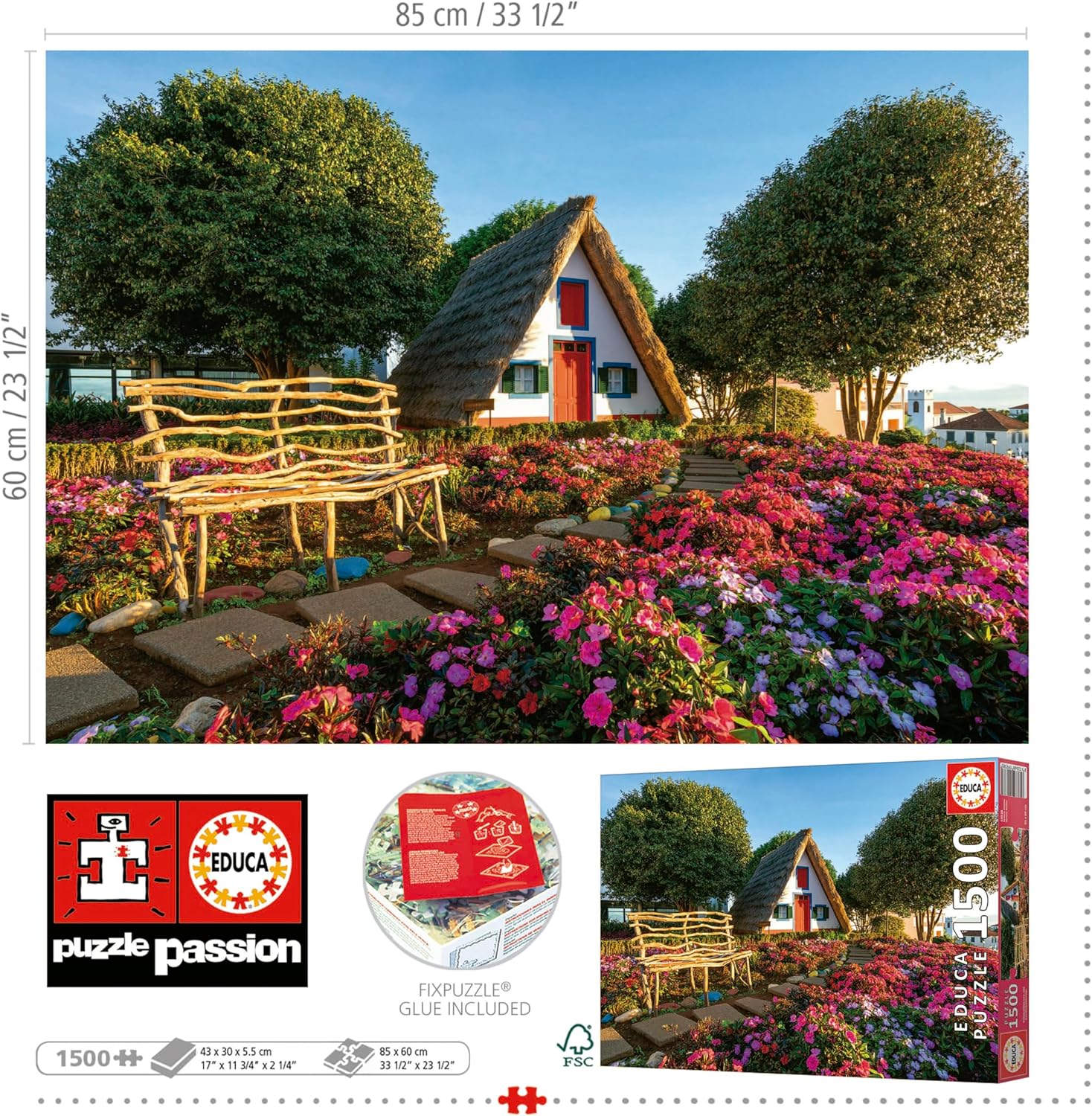 Thumbnail 2 de Puzzle Educa 1500 pièces pour adultes « Santana, Madère » (85 x 60 cm) + colle FIX PUZZLE