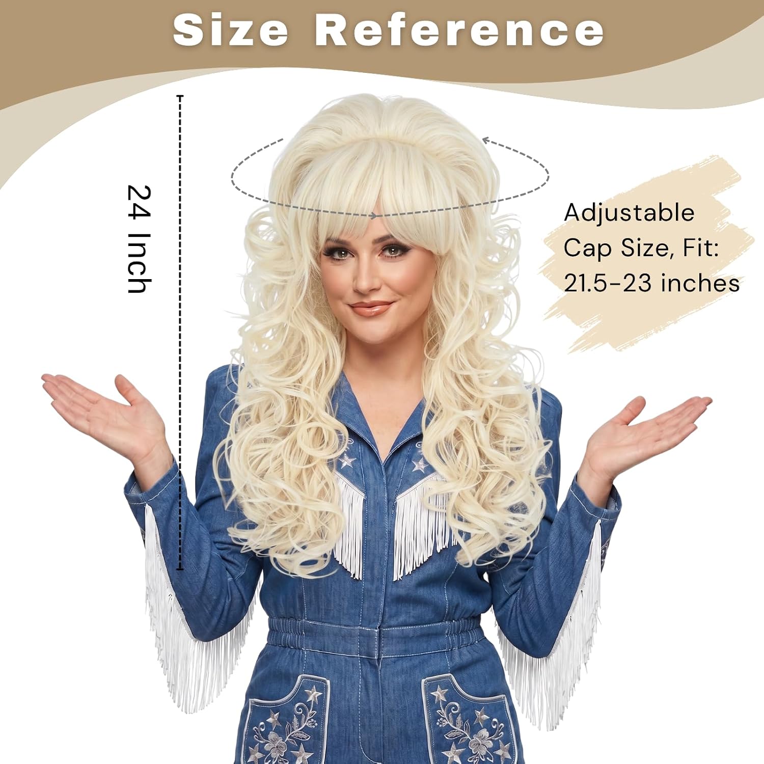 Detalle de PUREHAIR Long Blonde Curly Costume Wig with Bangs, 24-Inch Wavy Hair