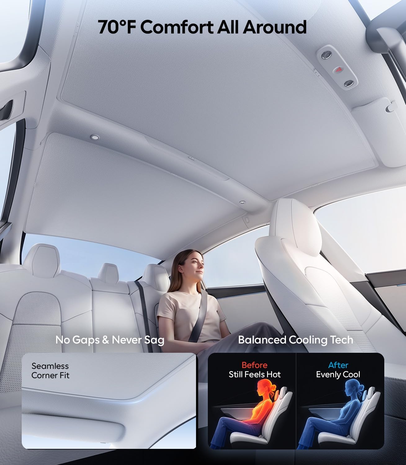 Detalle 2 de Wigoo Tesla Model 3 Roof Sunshade (Built to fit, thermal insulation) for 2020–2026 Highland, gray interior