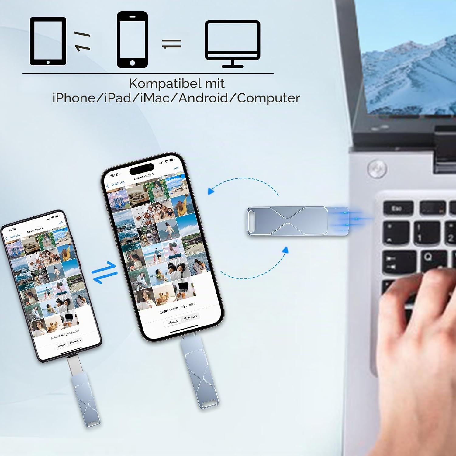 Detalle de USB-Stick für iPhone 512GB – MFi-zertifiziertes Lightning 3-in-1 Speichermedium