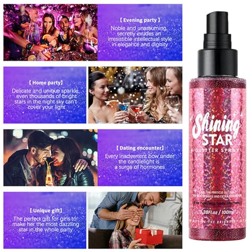Thumbnail 3 de Mikloven Rose Pink Glitter Body Shimmer Spray 100ml – Waterproof, Quick-Dry Sparkle Mist