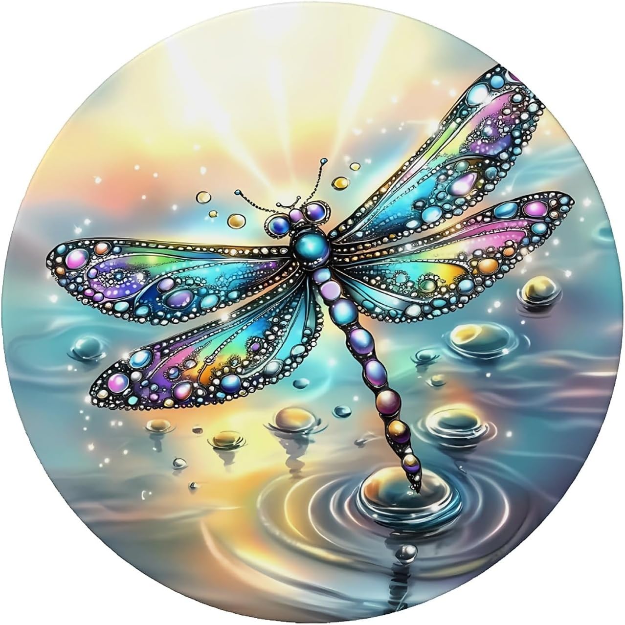 Detalle 2 de artslion Outdoor Round Tablecloth with Elastic Band 44In (110Cm) — Wipe Clean, Diamond Dragonfly
