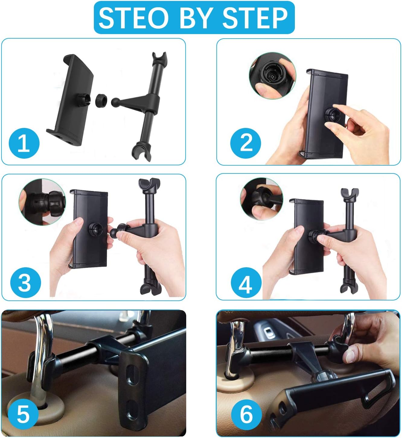 Thumbnail 4 de Zommuei Soporte Tablet Coche 360° para reposacabezas