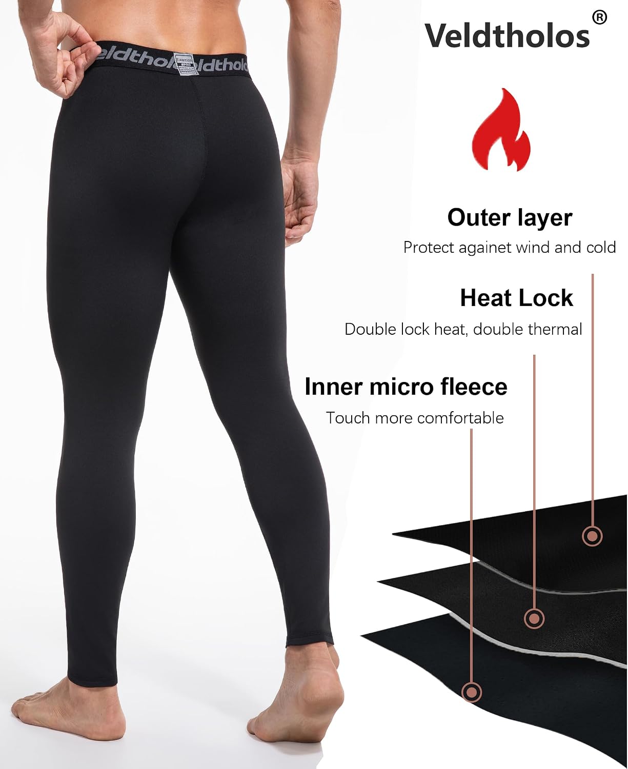 Detalle 2 de Veldtholos 5-Pack Men's Thermal Compression Pants, Fleece-Lined, 4-Way Stretch