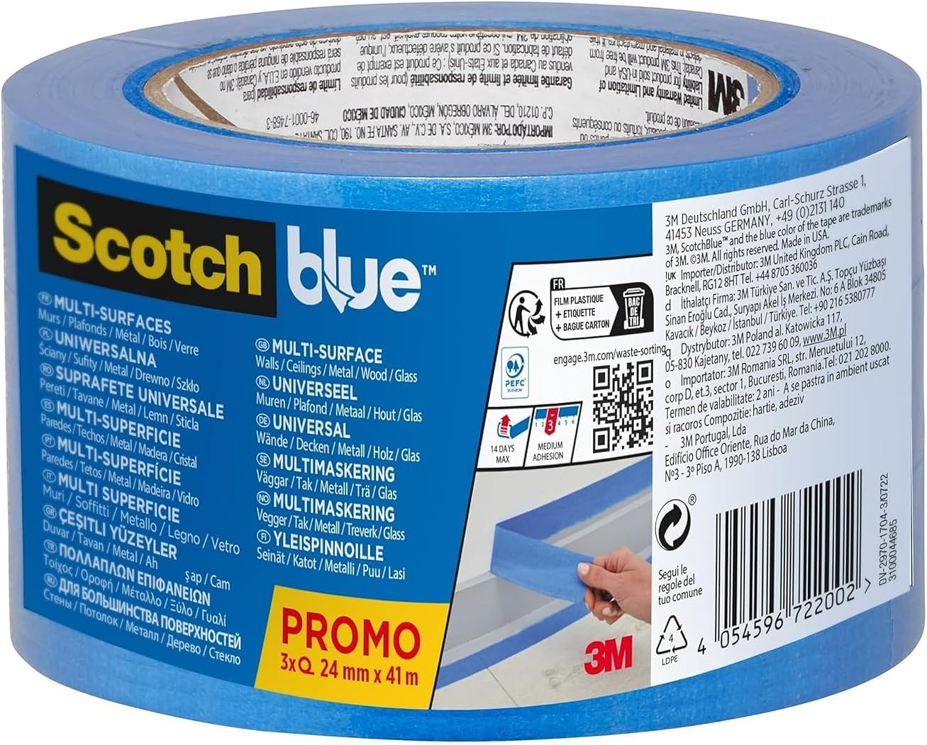 Thumbnail 1 de ScotchBlue Multi-Surface Premium Masking Tape, 24 mm x 41 m (Pack of 3) – Indoor & Outdoor